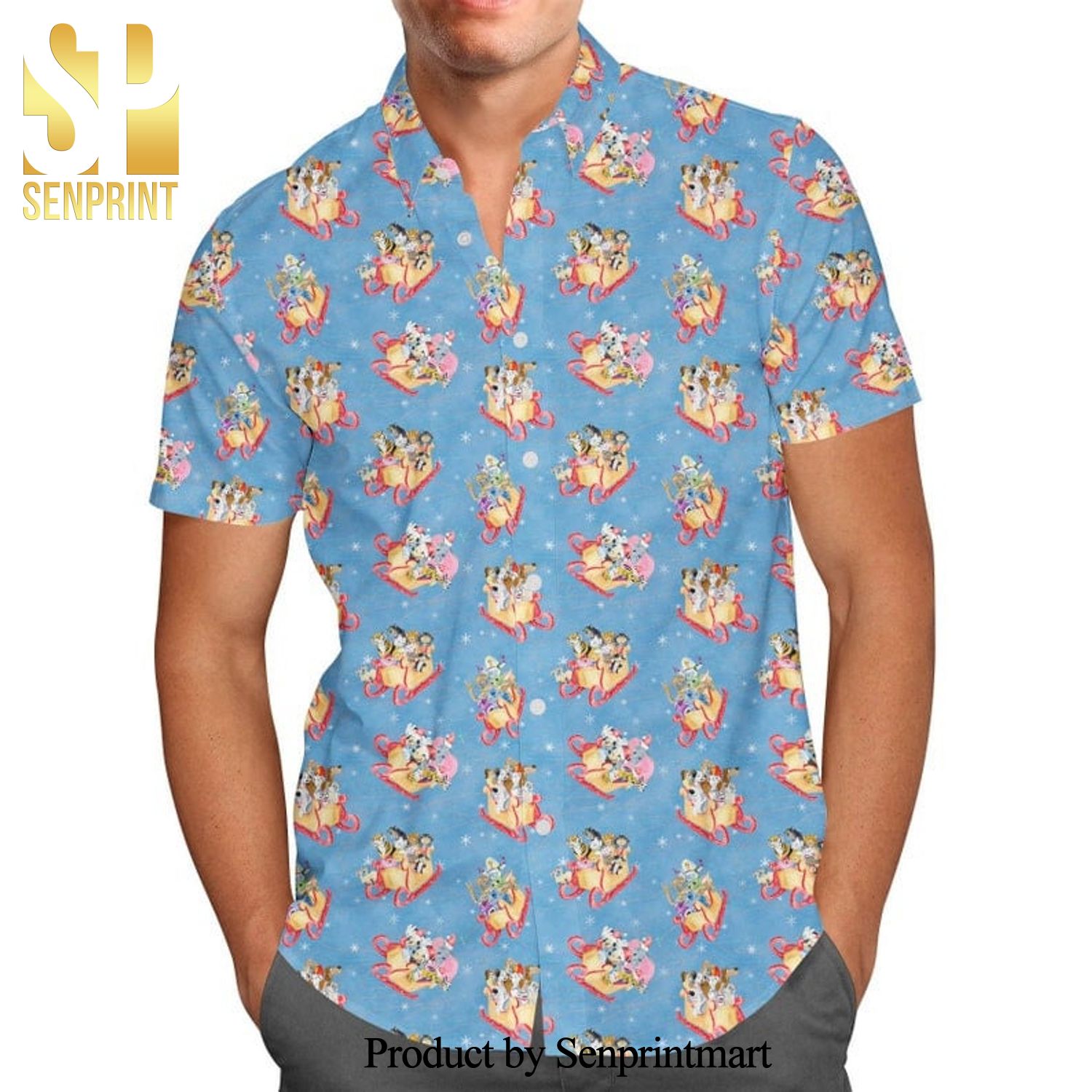 Christmas Sleigh Ride Disney Cartoon Graphics Full Printing Hawaiian Shirt – Blue