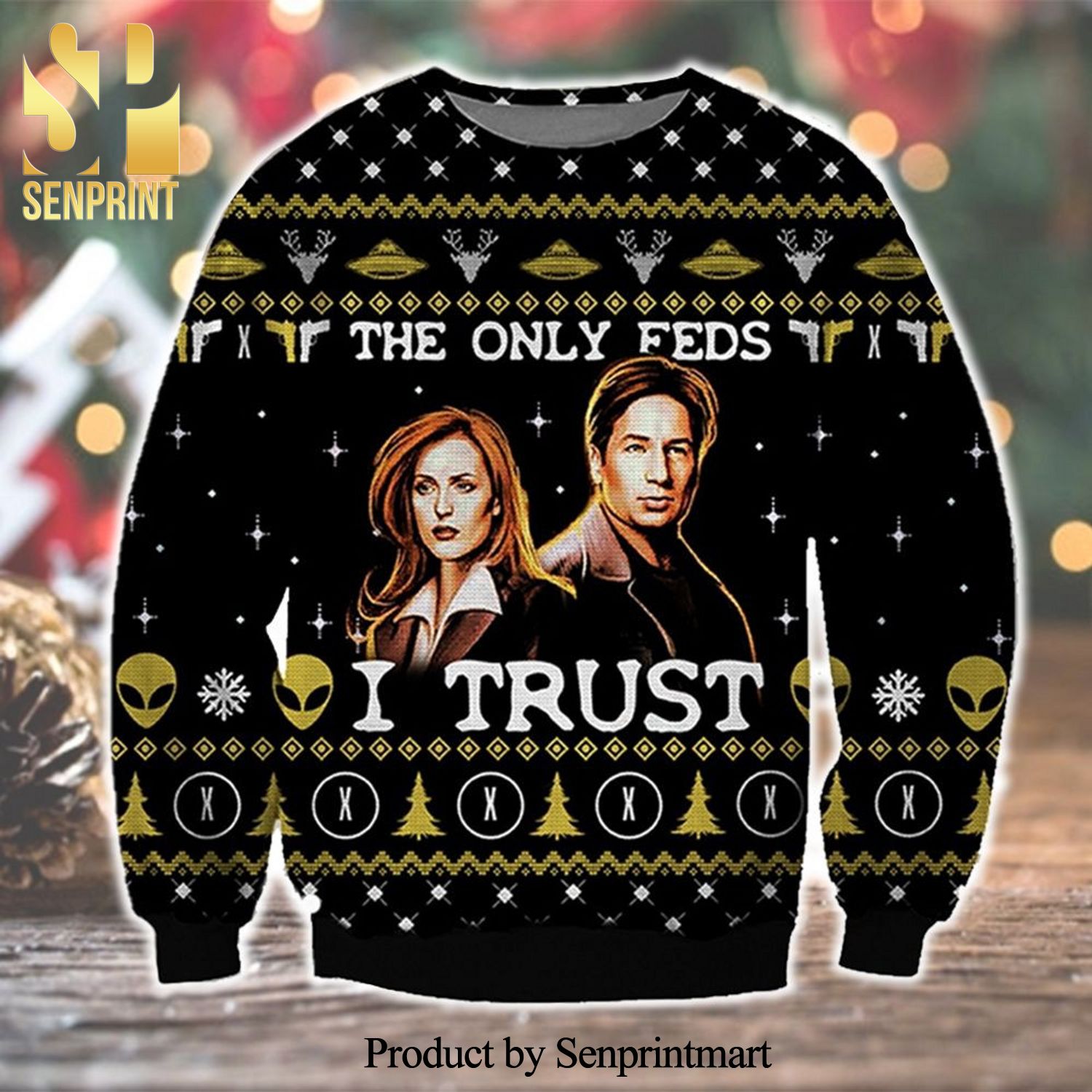 The X-Files Only Feds I Trust Alien Knitted Ugly Christmas Sweater – Black