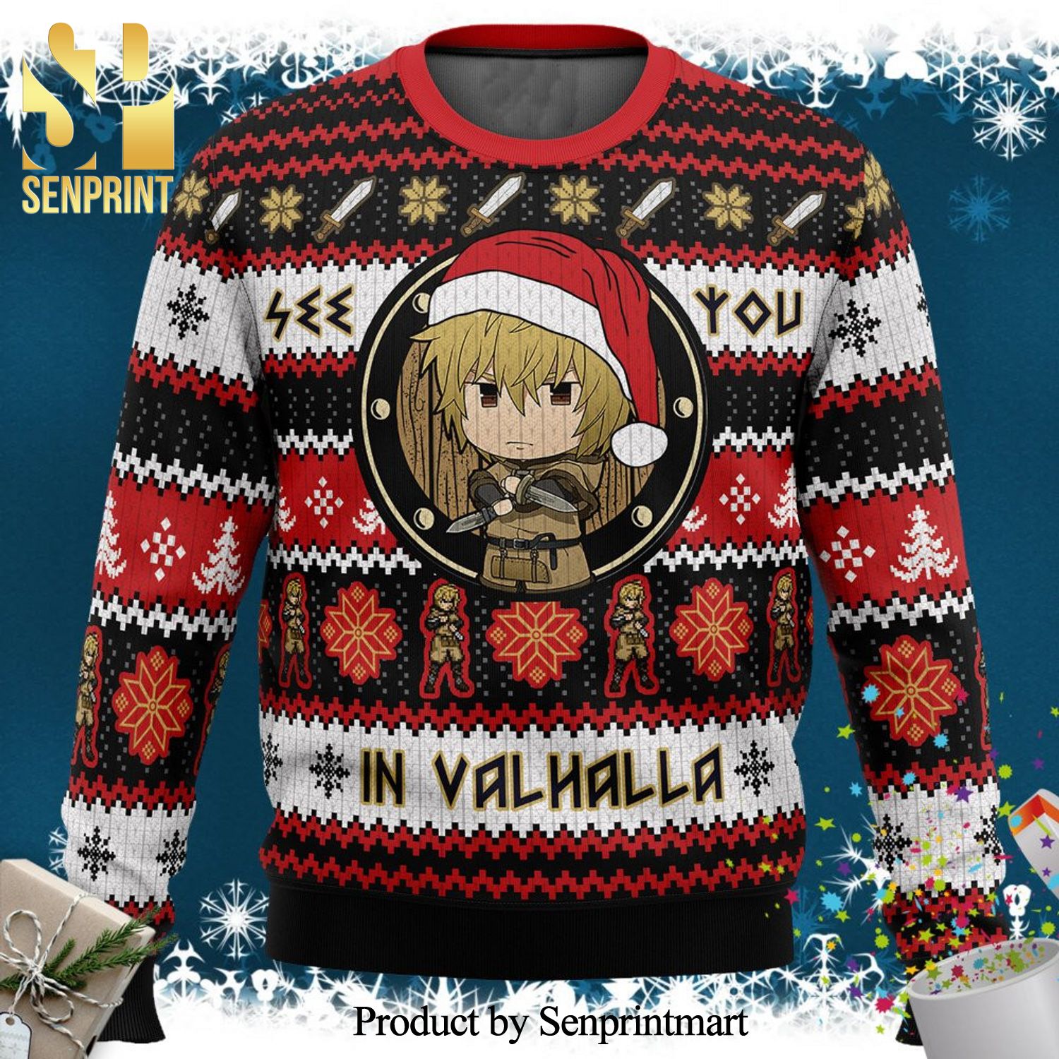 Thorfinn See You In Valhalla Vinland Saga Manga Anime Knitted Ugly Christmas Sweater