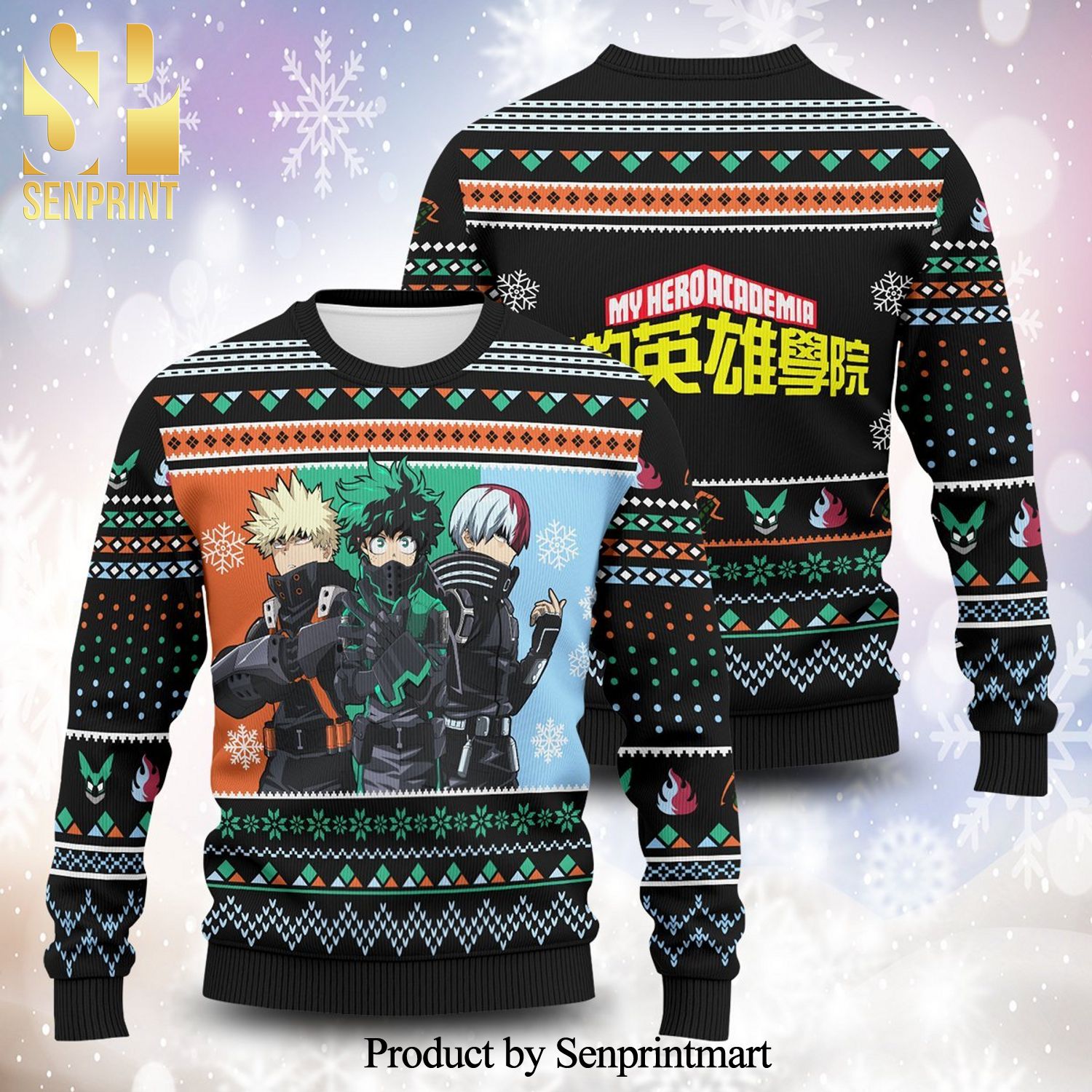 Three Musketeer My Hero Academia Manga Anime Knitted Ugly Christmas Sweater