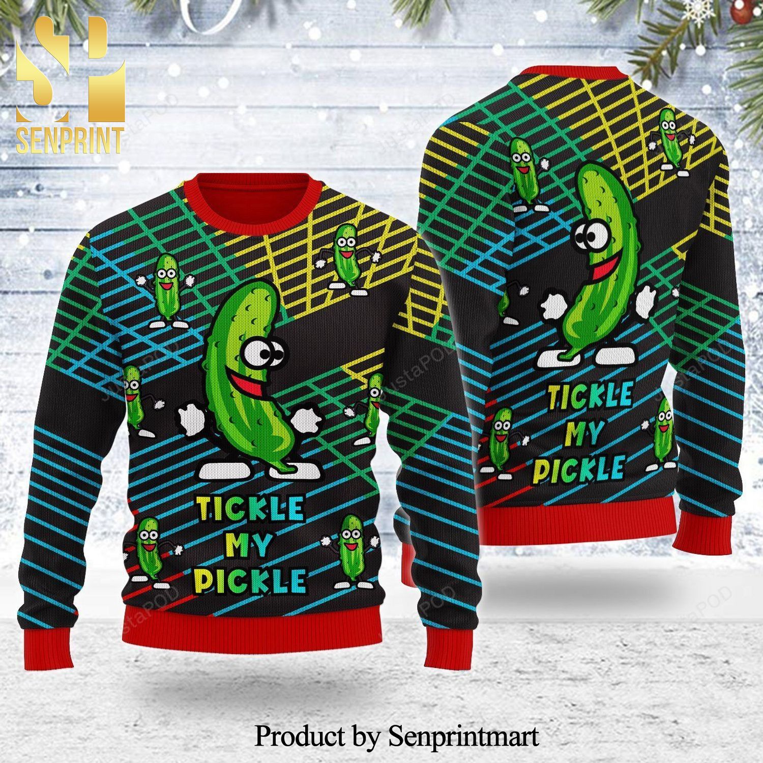 Tickle My Pickle Knitted Ugly Christmas Sweater