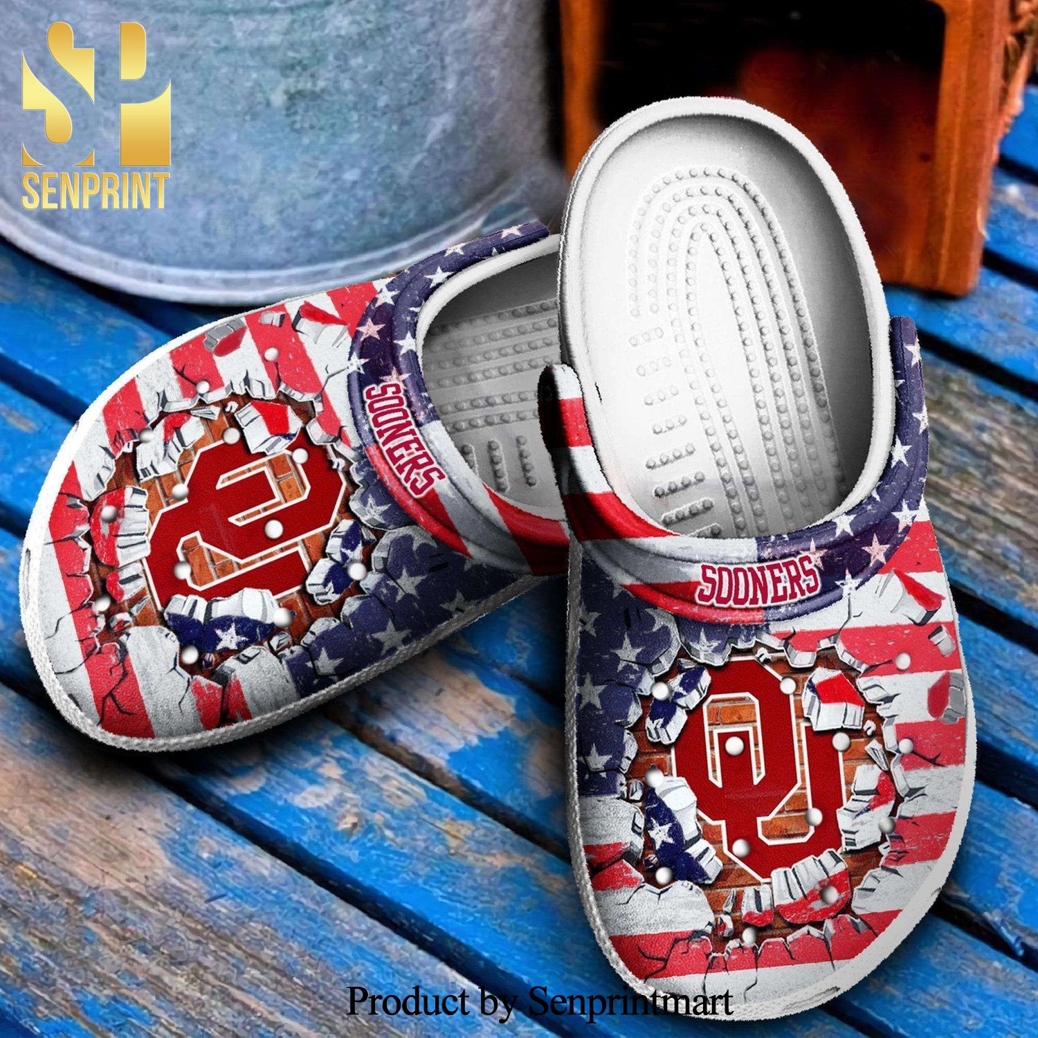 Oklahoma Sooners Football Broken Brick Full Printing Crocs Crocband Clog