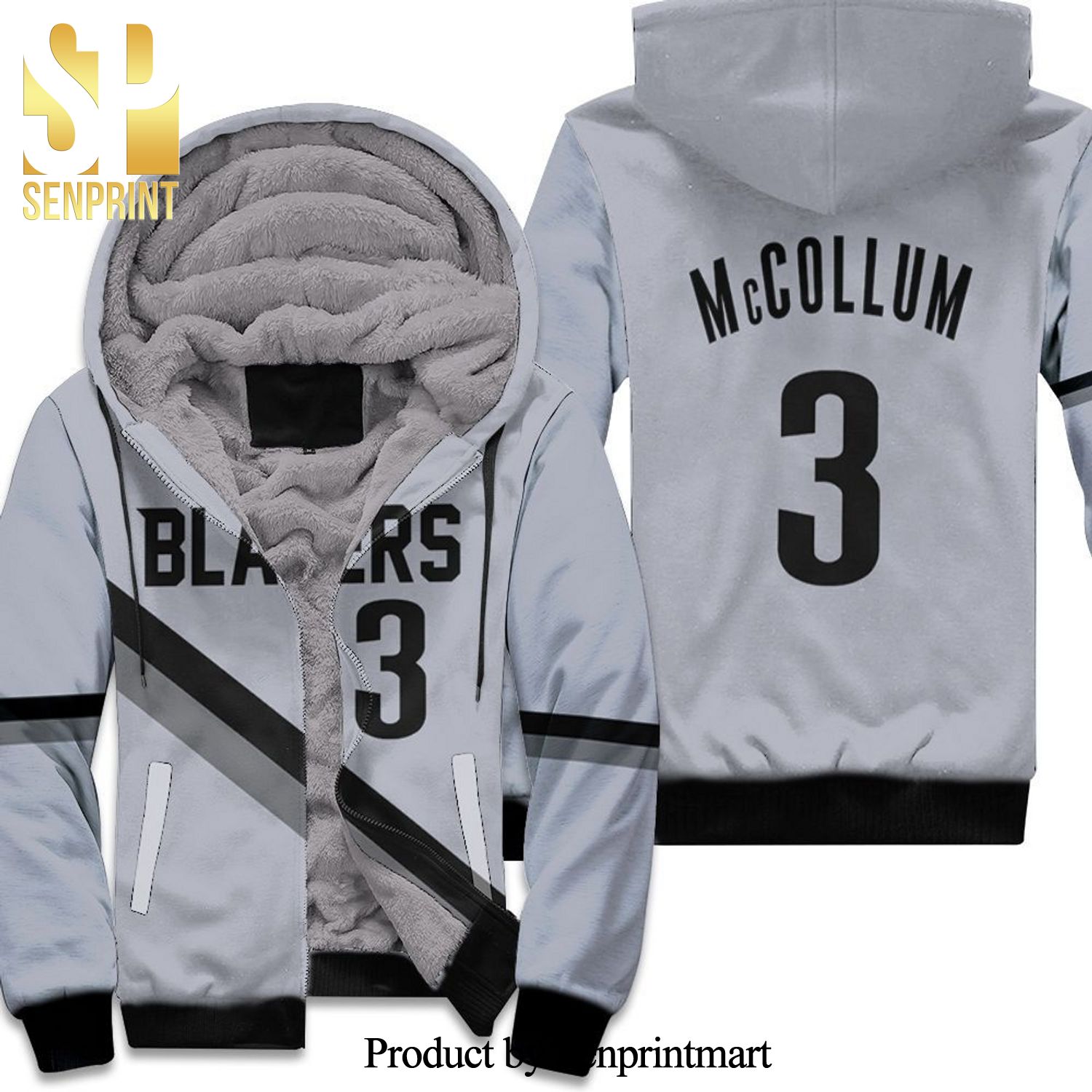 Blazers Cj Mccollum 2020-21 Earned Edition Gray Inspired Street Style All Over Print Unisex Fleece Hoodie