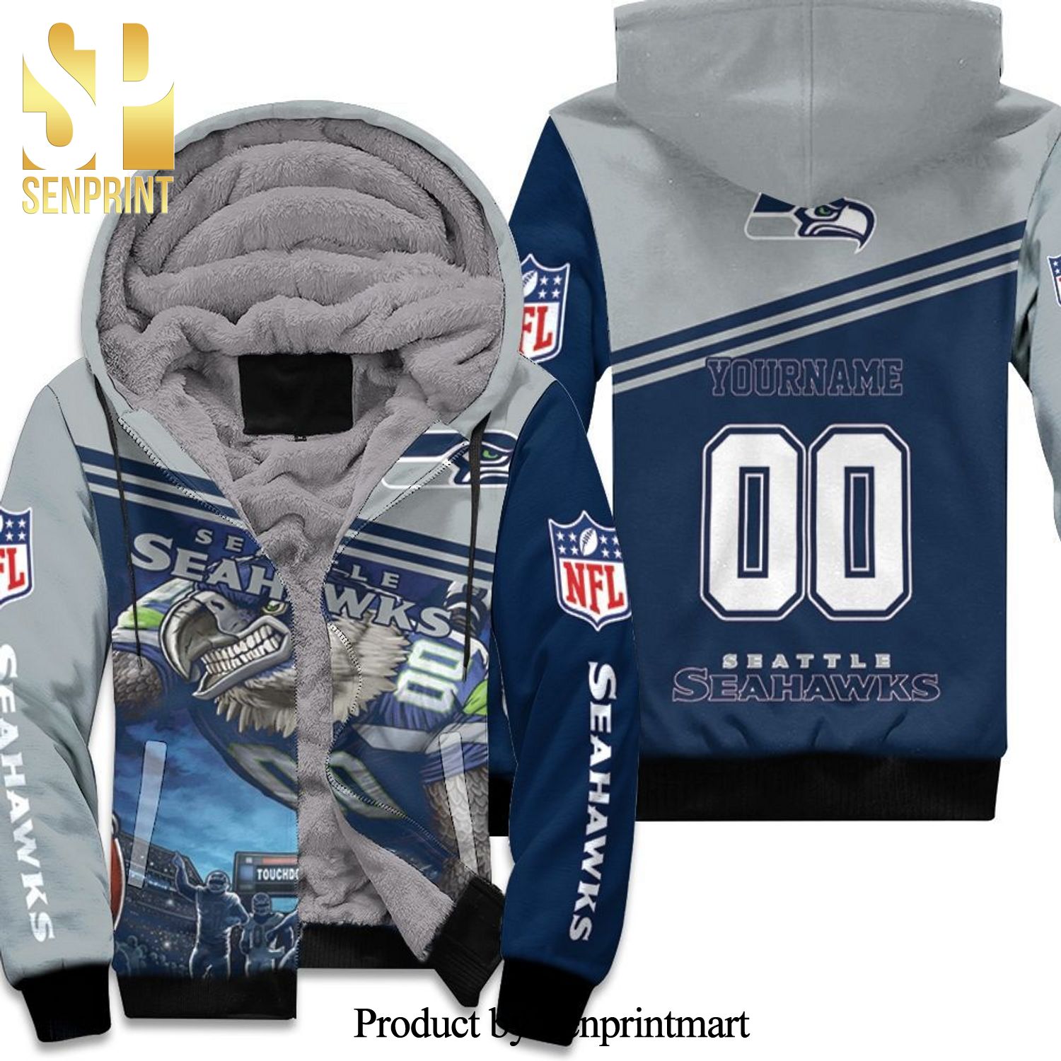 Blitz The Seahawk Seattle Seahawks NFL Season Legendary Champions Personalized New Fashion Full Printed Unisex Fleece Hoodie