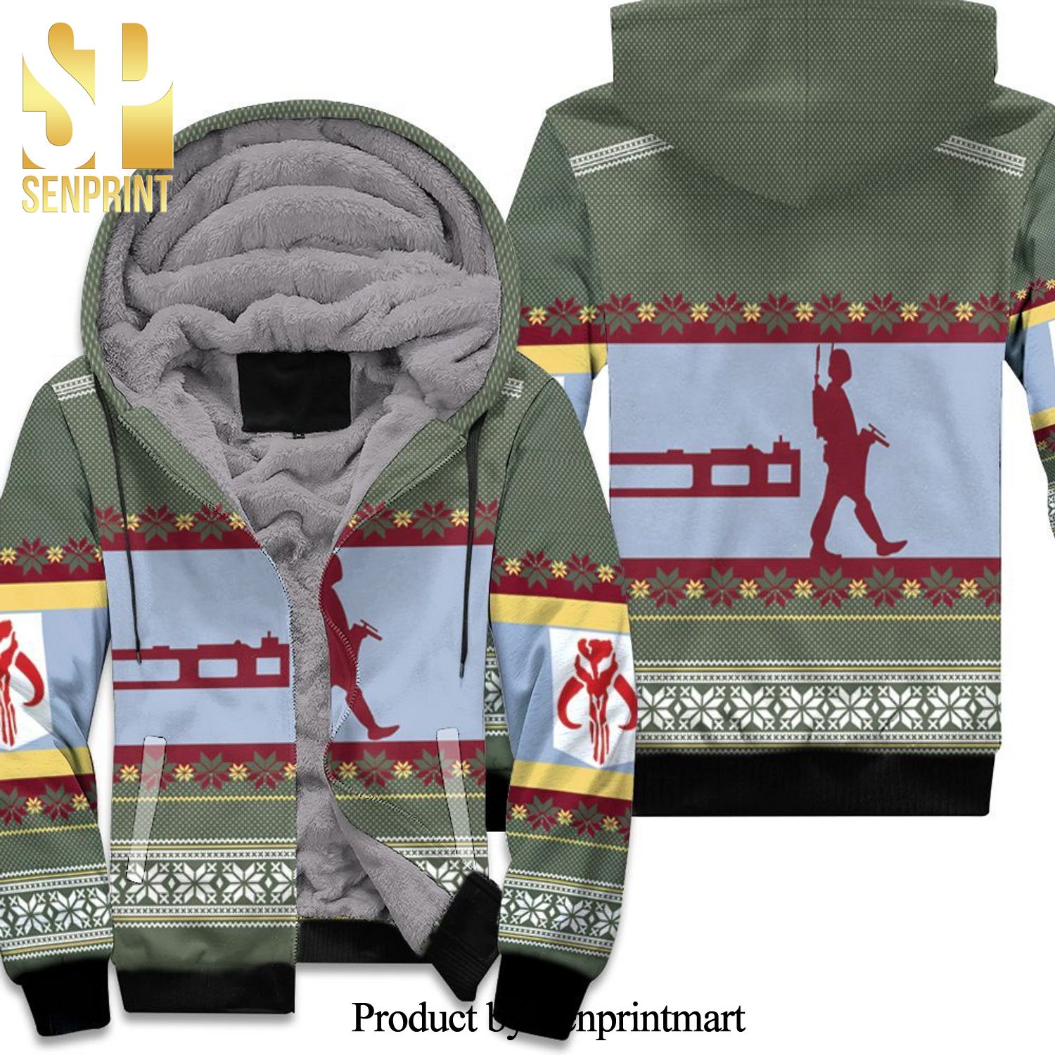 Boba Fett Nordic Christmas Knitting Pattern Hot Outfit All Over Print Unisex Fleece Hoodie