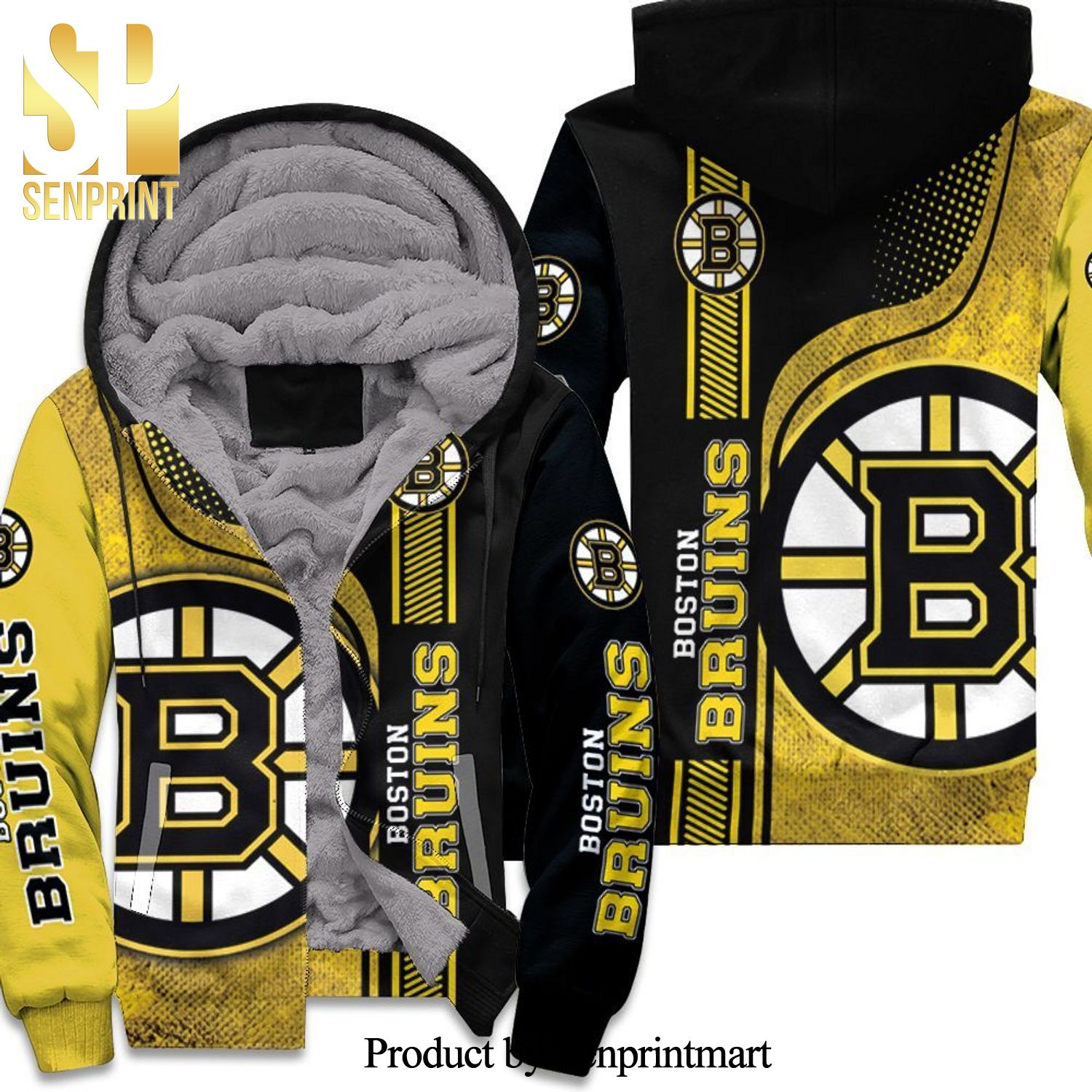 Boston Bruins Nhl All Over Print Unisex Fleece Hoodie