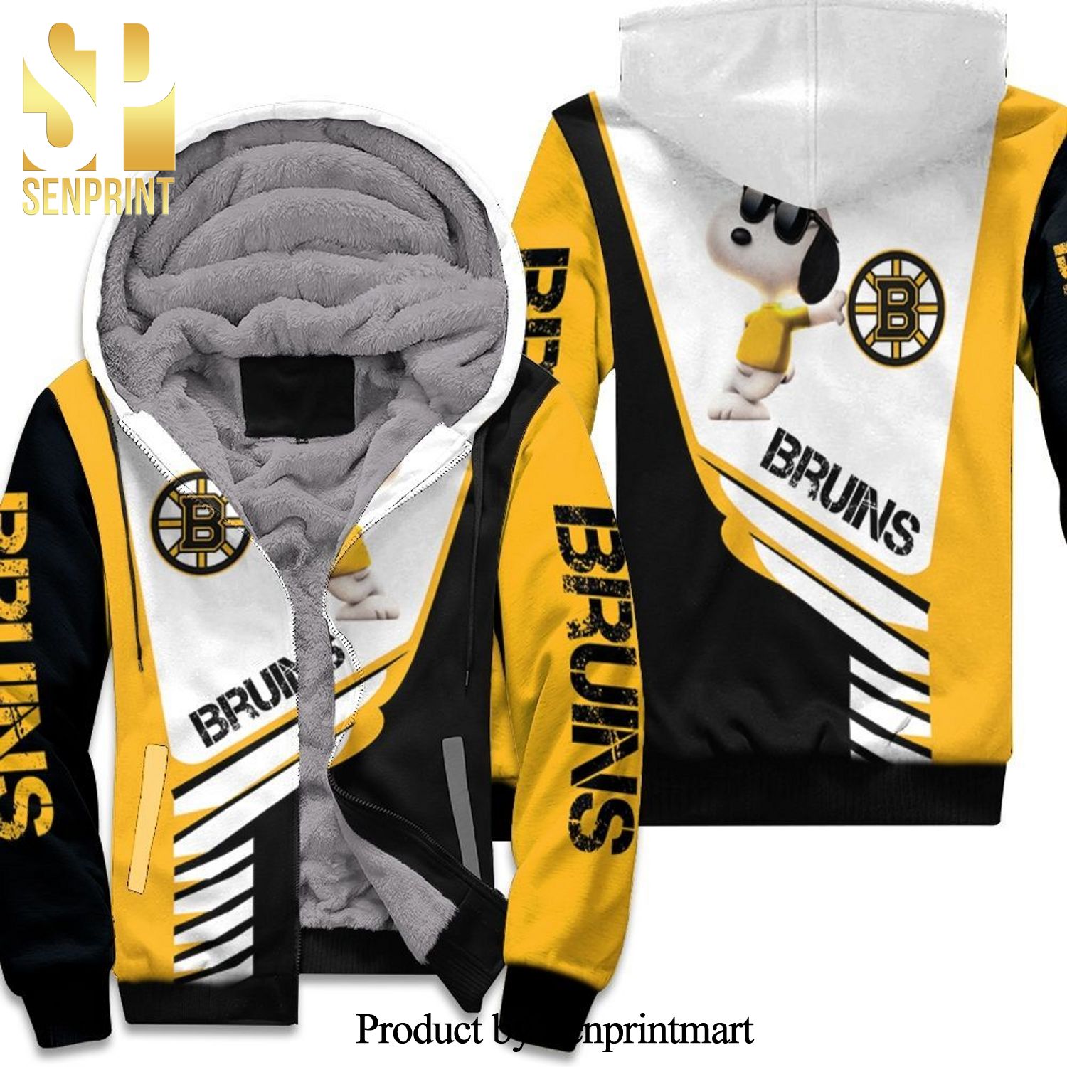 Boston Bruins Snoopy Full Printed Unisex Fleece Hoodie