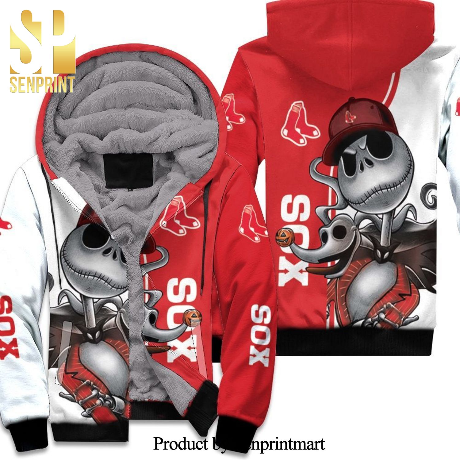 Boston Red Sox Jack Skellington And Zero Awesome Outfit Unisex Fleece Hoodie