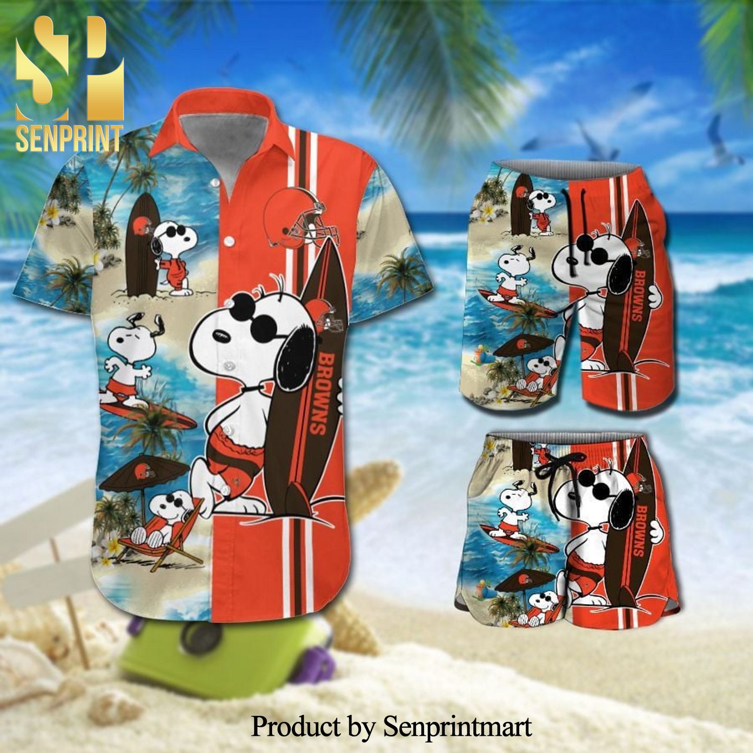 Clevel And Browns Snoopy Full Printing Hawaiian Set