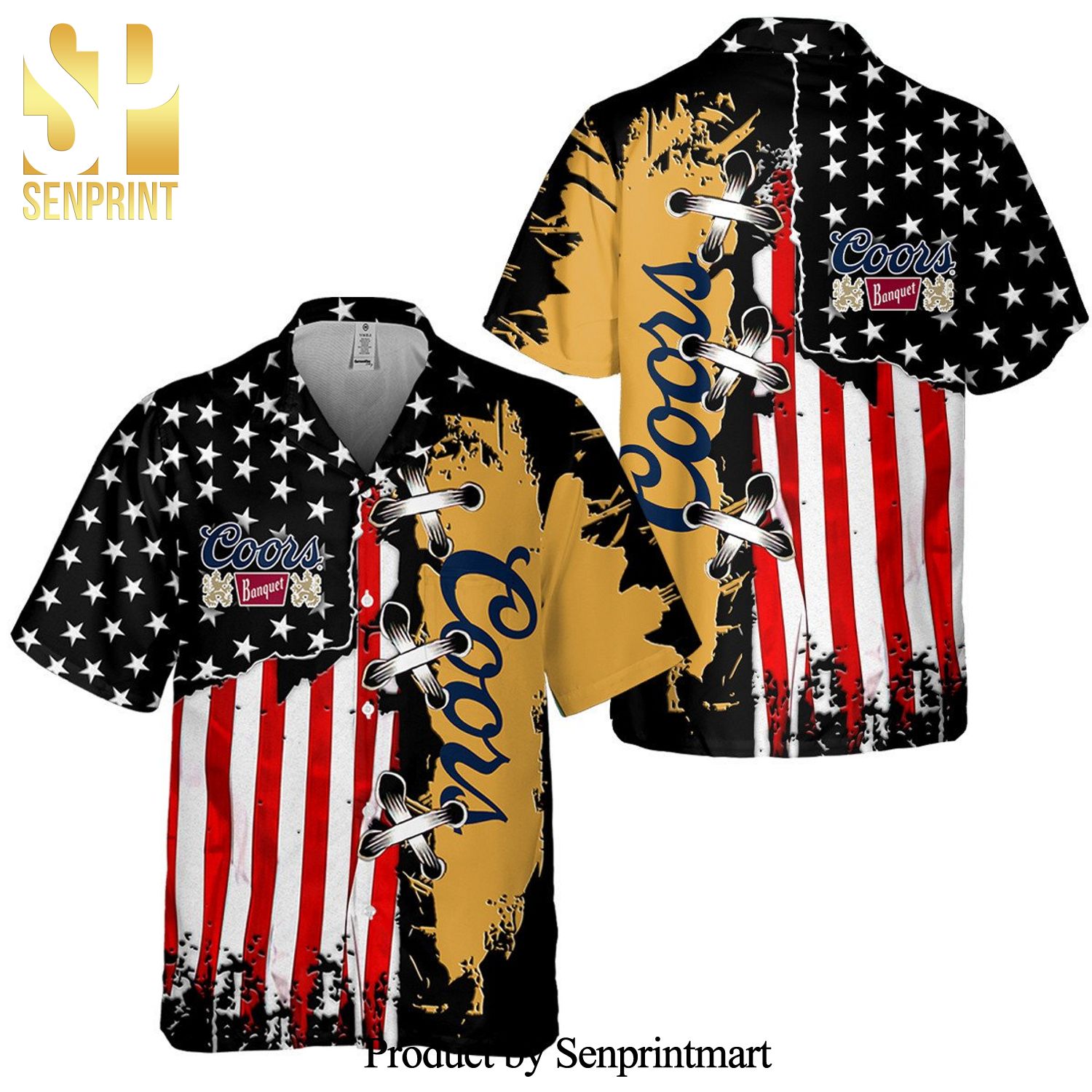 Coors Banquet USA Flag Full Printing Aloha Summer Beach Hawaiian Shirt – Black Yellow