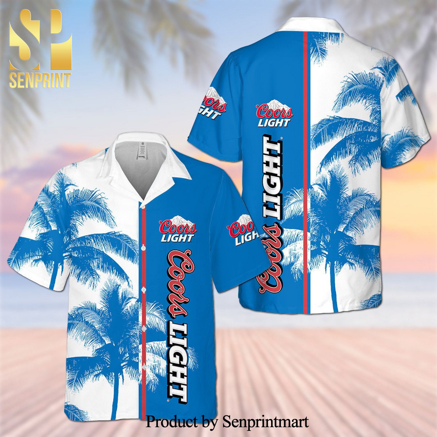 Coors Light Palm Tree Pattern Full Printing Aloha Summer Beach Hawaiian Shirt – White Blue