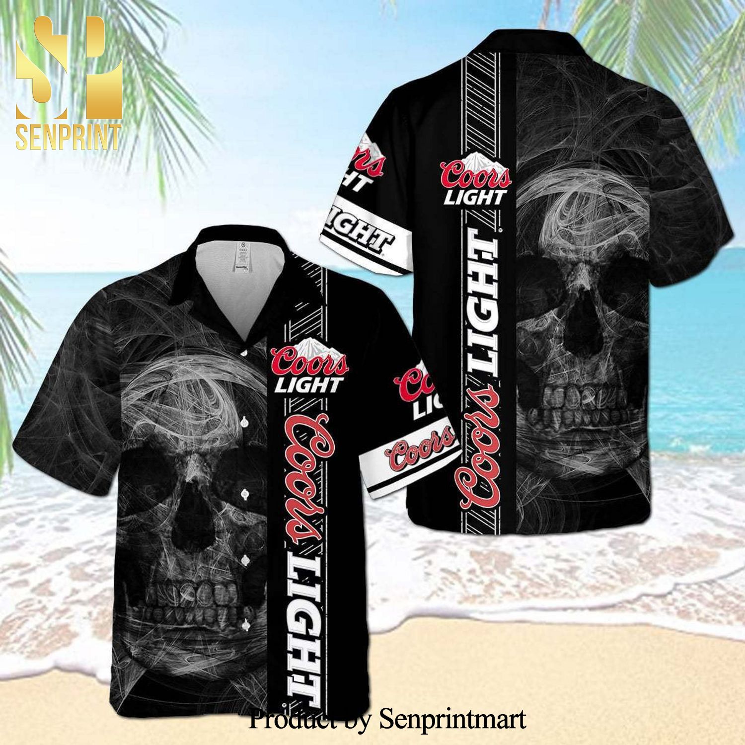 Coors Light Smoky Skull Full Printing Aloha Summer Beach Hawaiian Shirt – Black