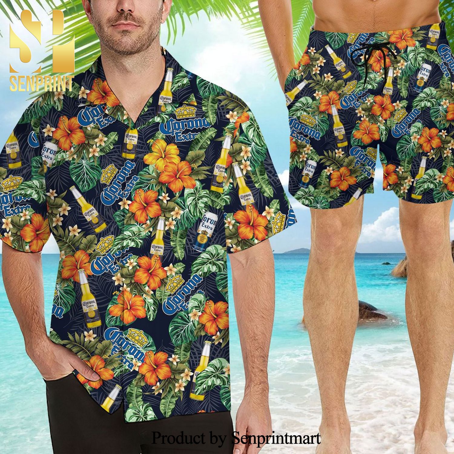 Corona Extra Beer Full Printing Flowery Aloha Summer Beach Hawaiian Shirt And Beach Shorts