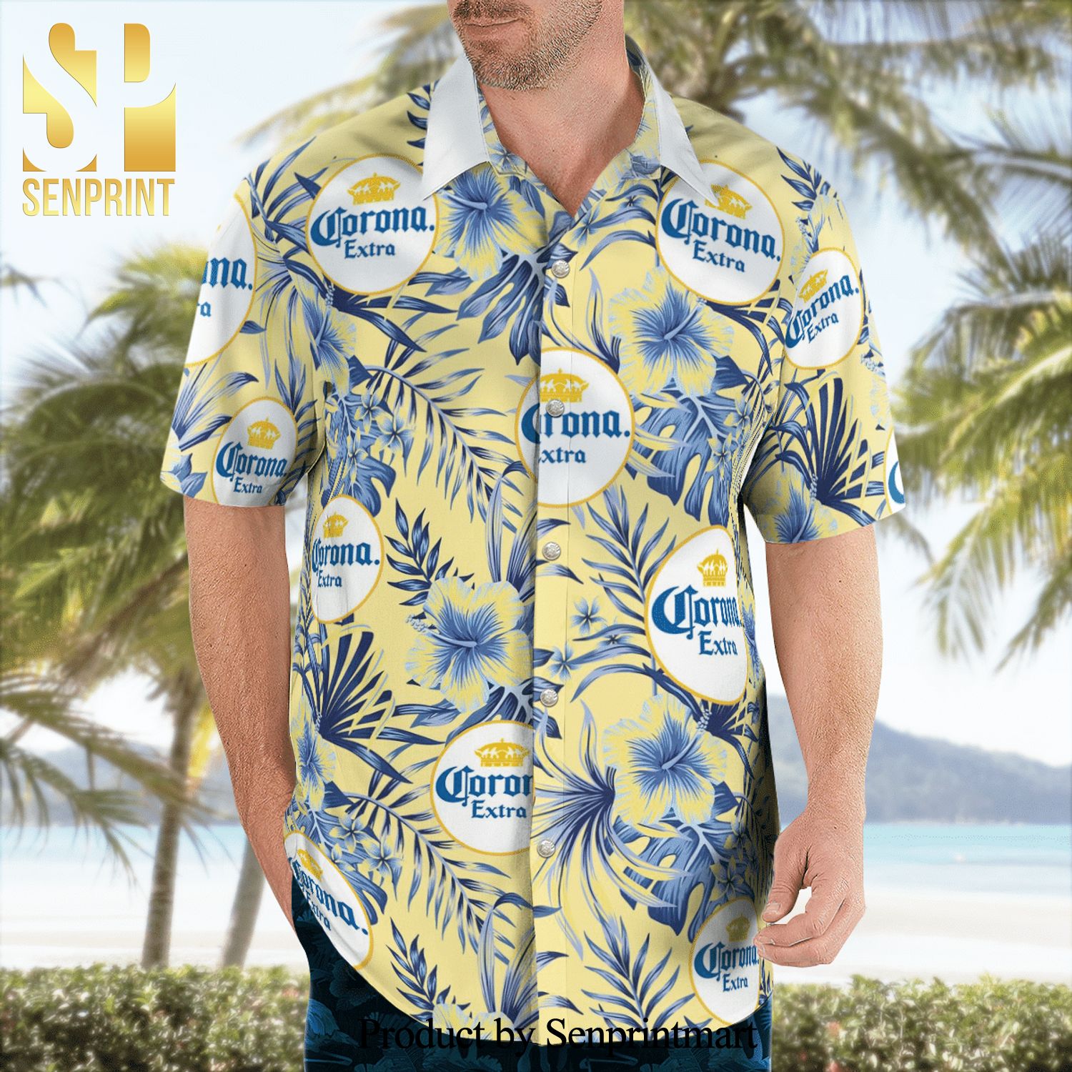 Corona Extra Beer Full Printing Flowery Hawaiian Shirt – Light Yellow