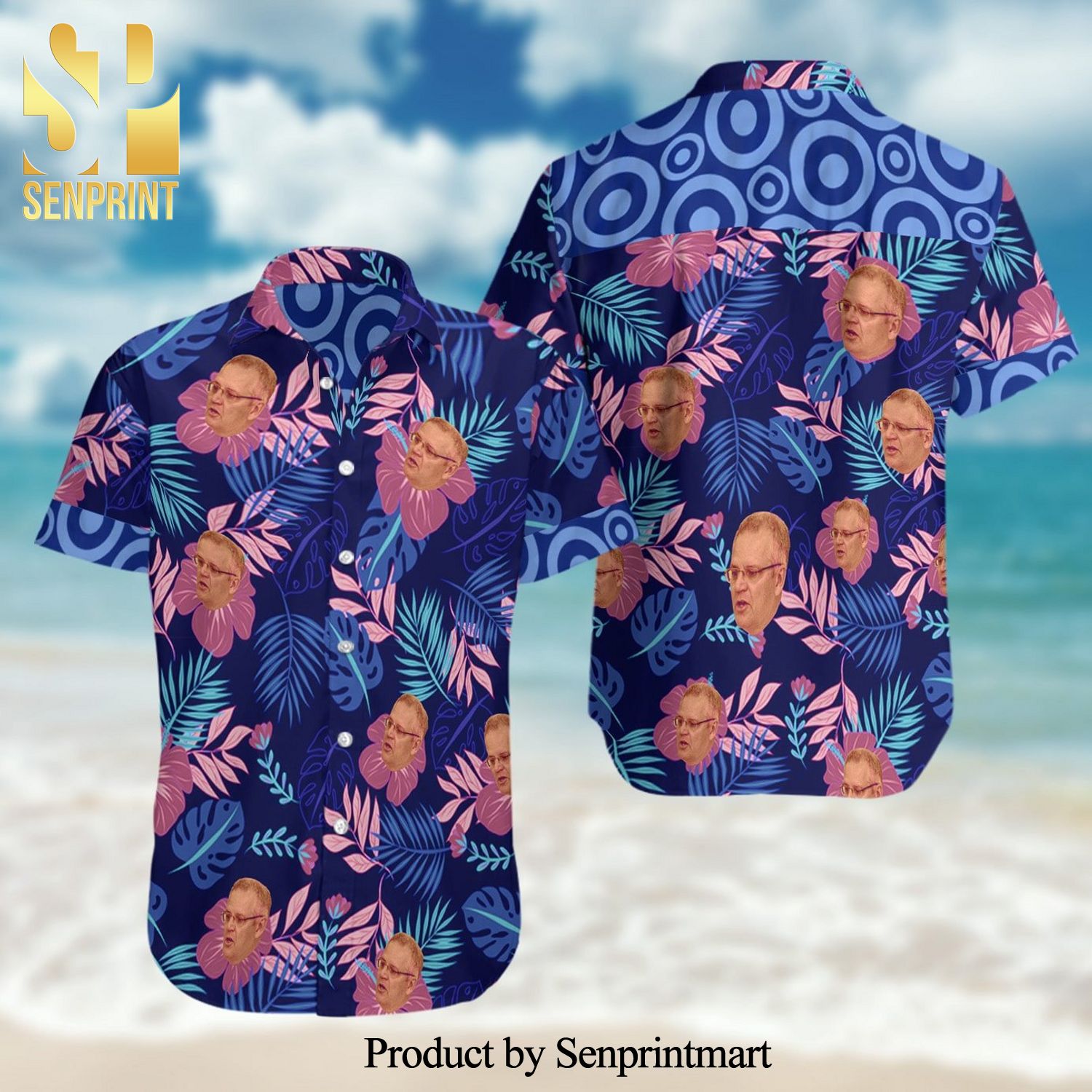 Cosmos Summer Short Sleeve Hawaiian Beach Shirt – Royal Blue