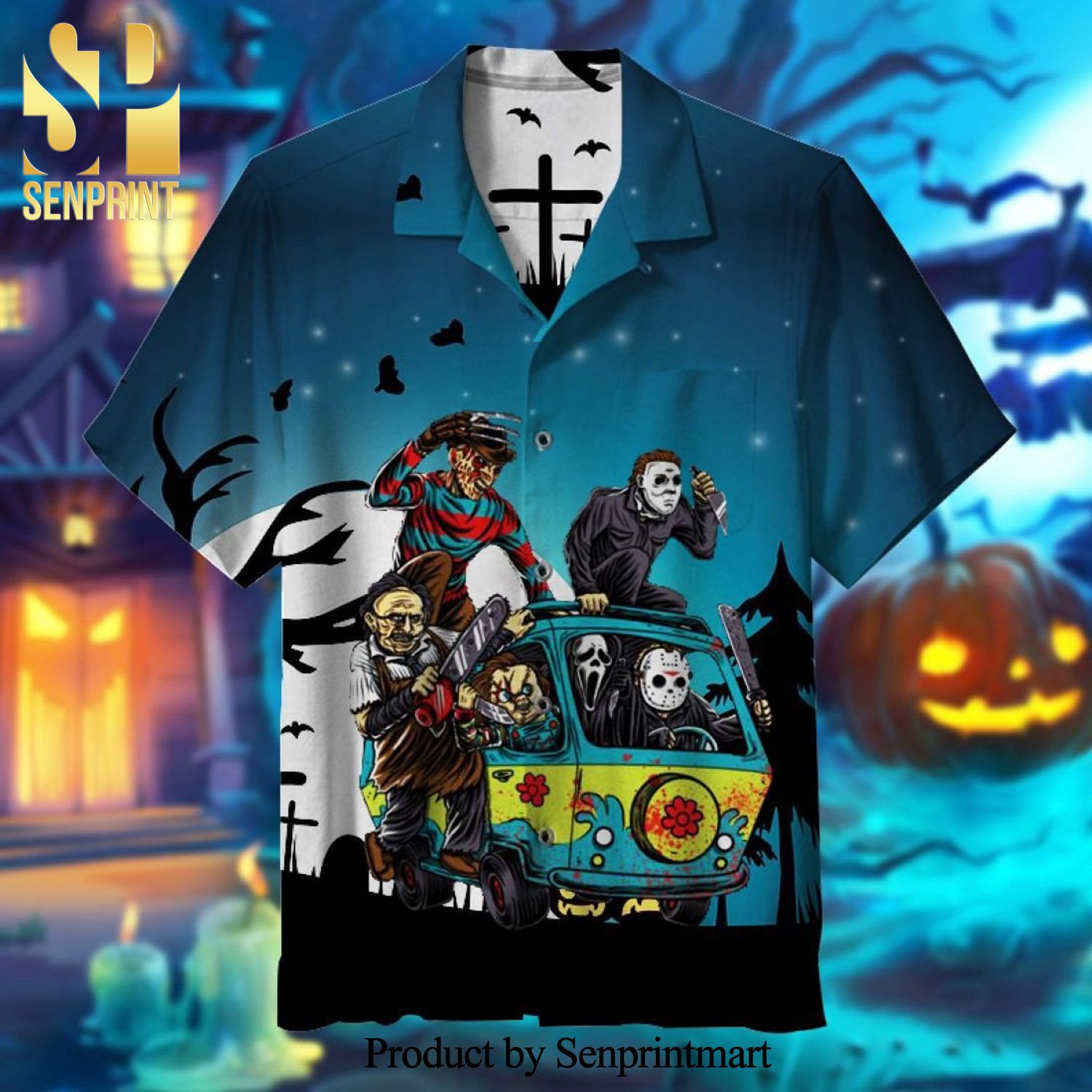 Creepy Halloween With Horror Movie Characters Full Printing Hawaiian Shirt