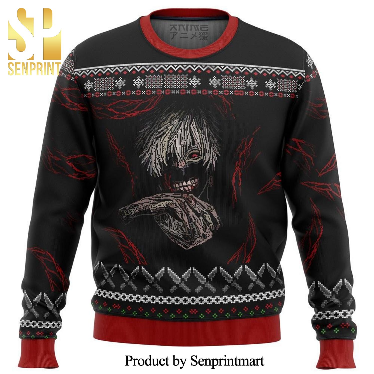 Tokyo Ghoul Dark Kaneki Pixel Premium Manga Anime Knitted Ugly Christmas Sweater