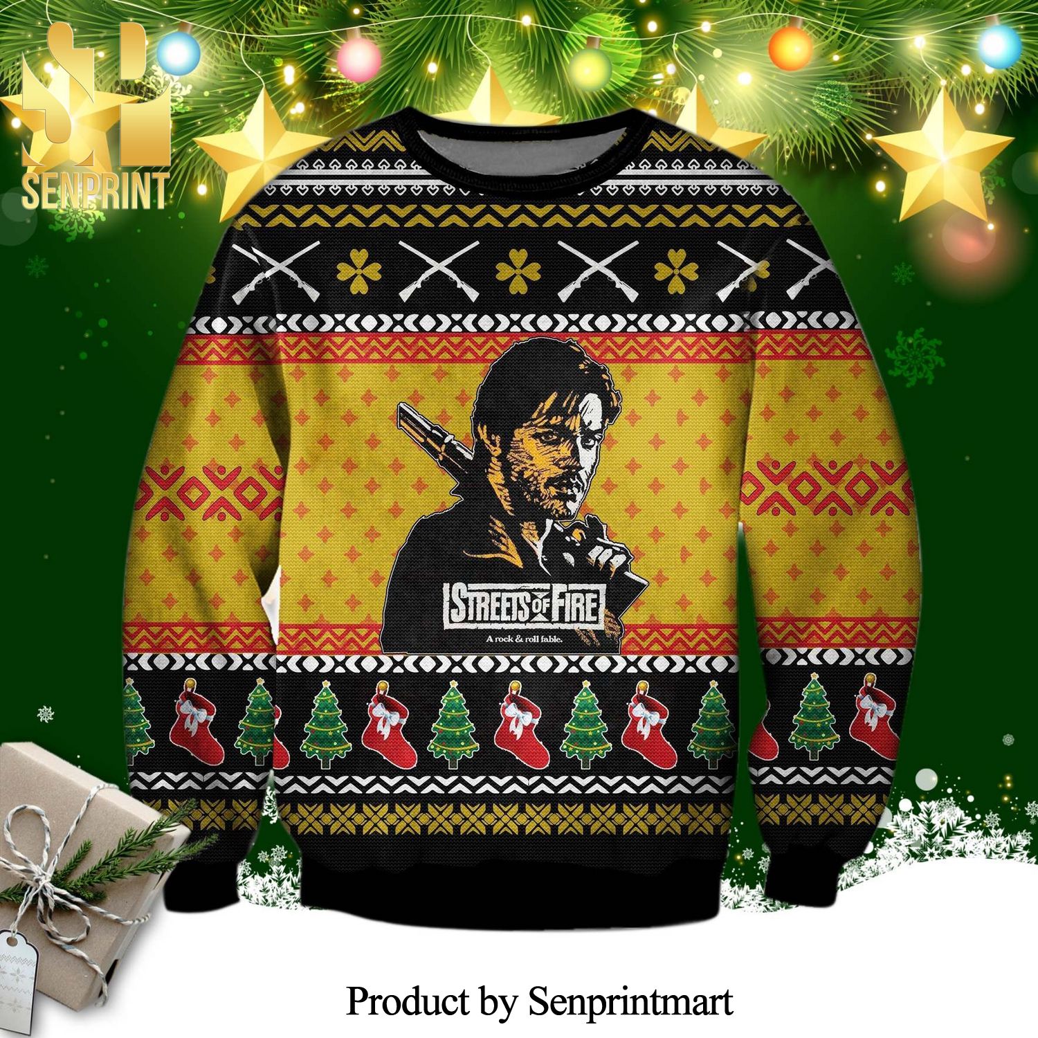 Tom Cody Streets Of Fire Knitted Ugly Christmas Sweater