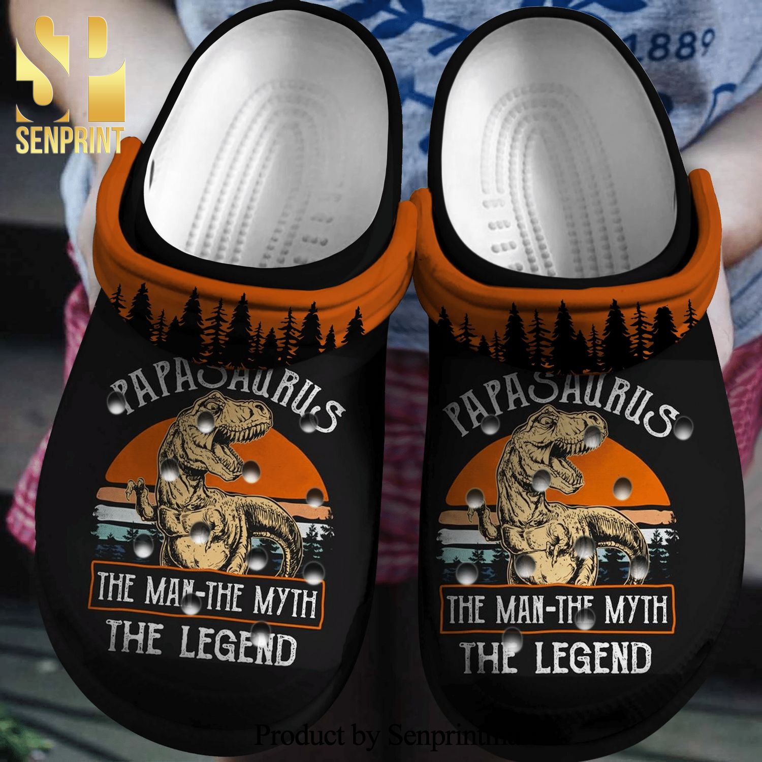 Papasaurus The Man The Myth The Legend Gift For Lover Full Printed Crocs Unisex Crocband Clogs