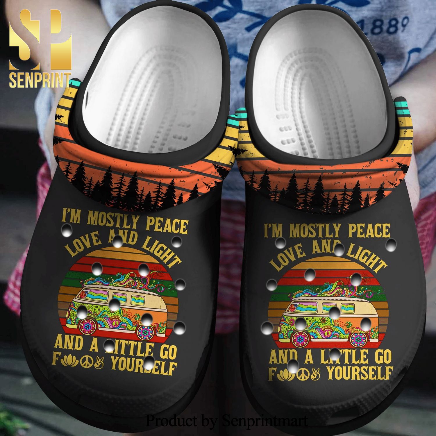 Peace Love And Light Hippie Vans Bus Gift For Lover Rubber Crocband Crocs