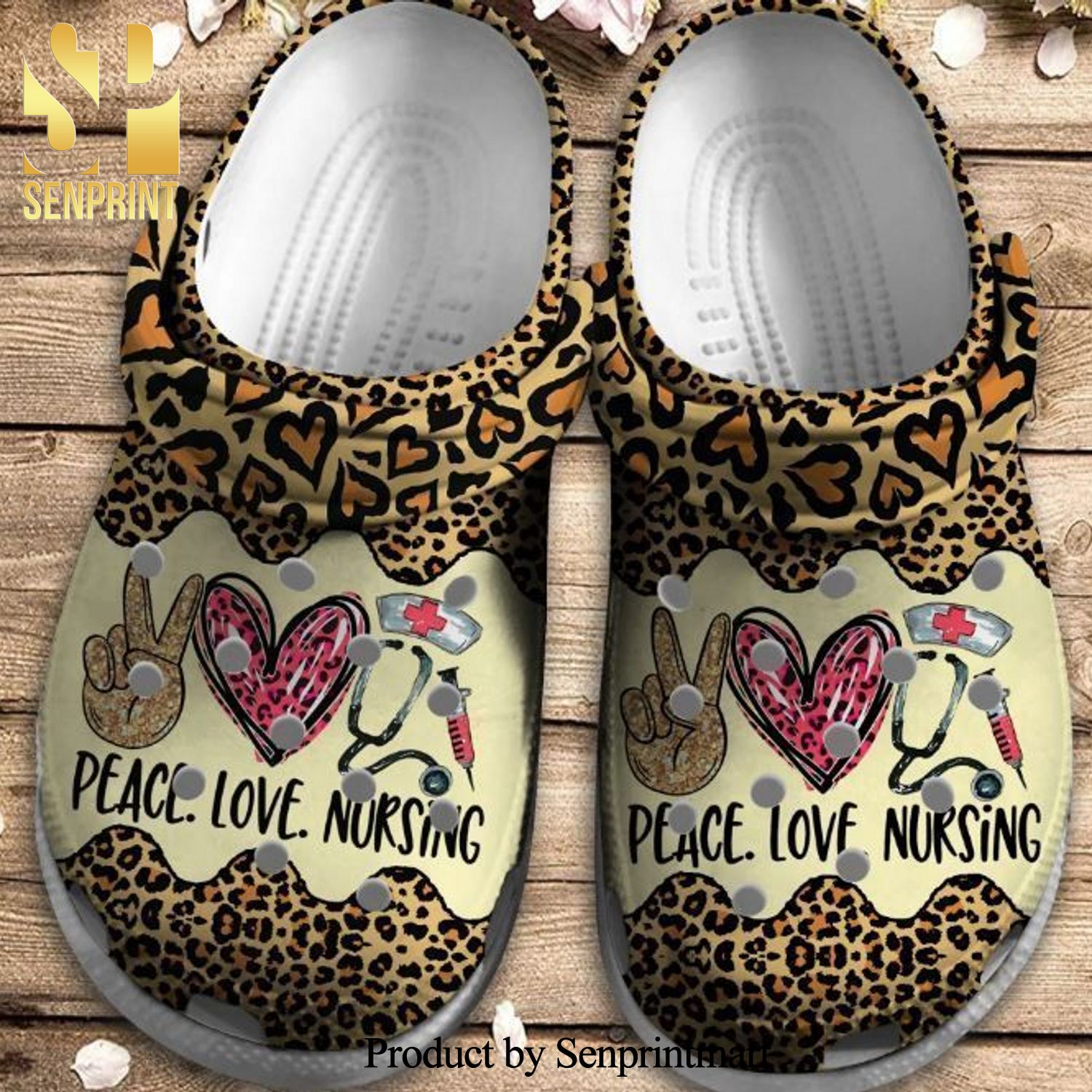 Peace Love Nursing Leopard Skin Gift For Lover Street Style Crocband Crocs