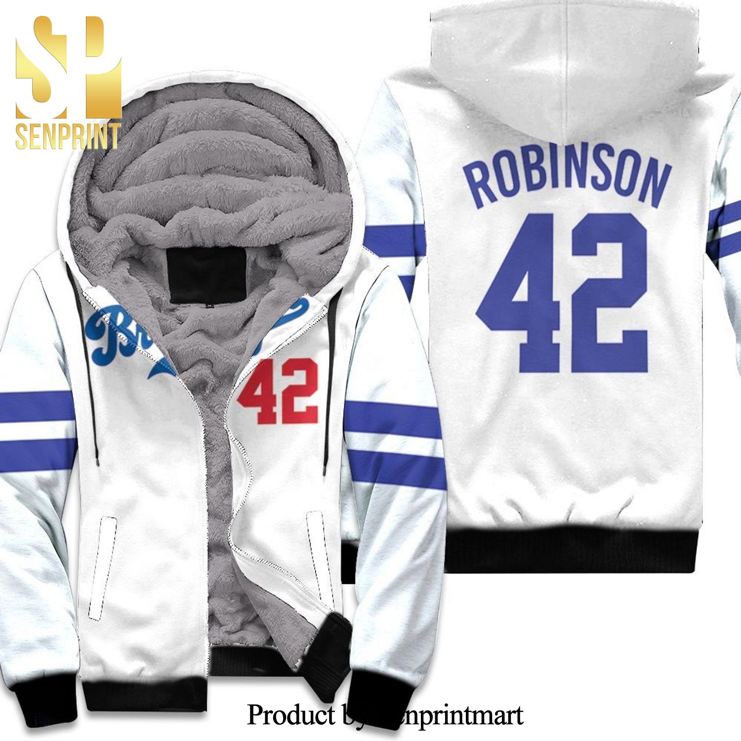 Brooklyn Dodgers Jackie Robinson 42 Mlb White Inspired Style Hot Fashion 3D Unisex Fleece Hoodie
