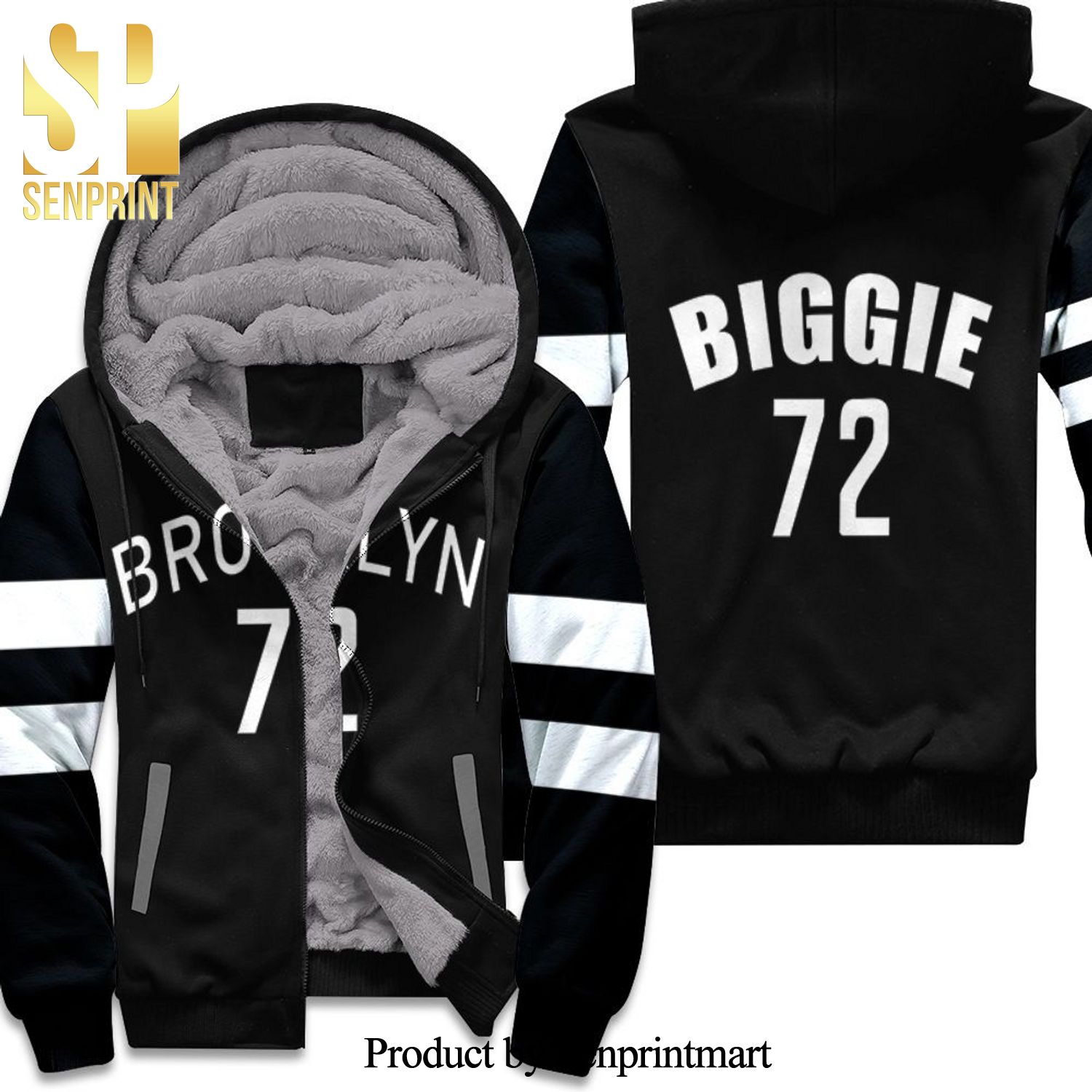 Brooklyn Nets Biggie Black Music Edition 2019 Cool Version Full Print Unisex Fleece Hoodie