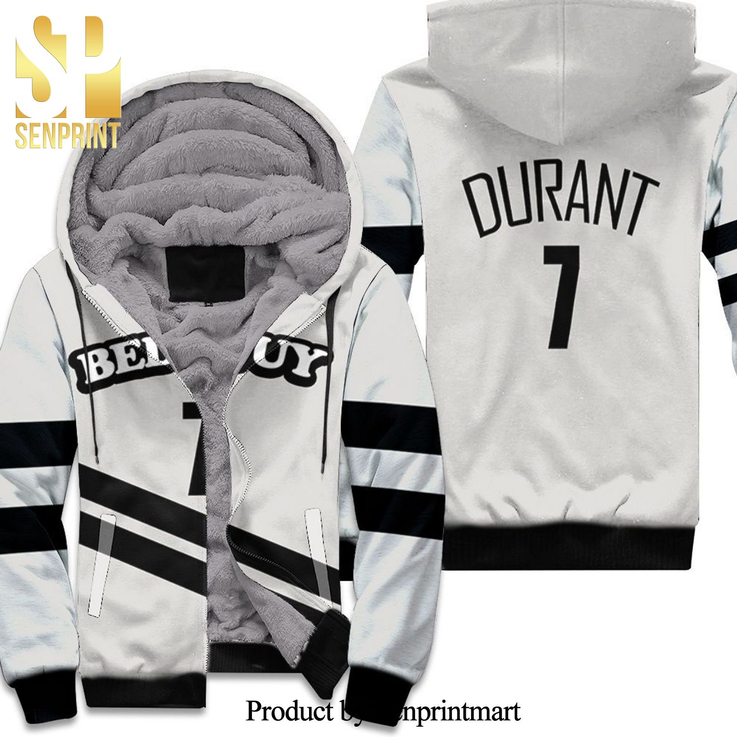 Brooklyn Nets Kevin Durant 7 2020 City Edition White New Fashion Full Printed Unisex Fleece Hoodie