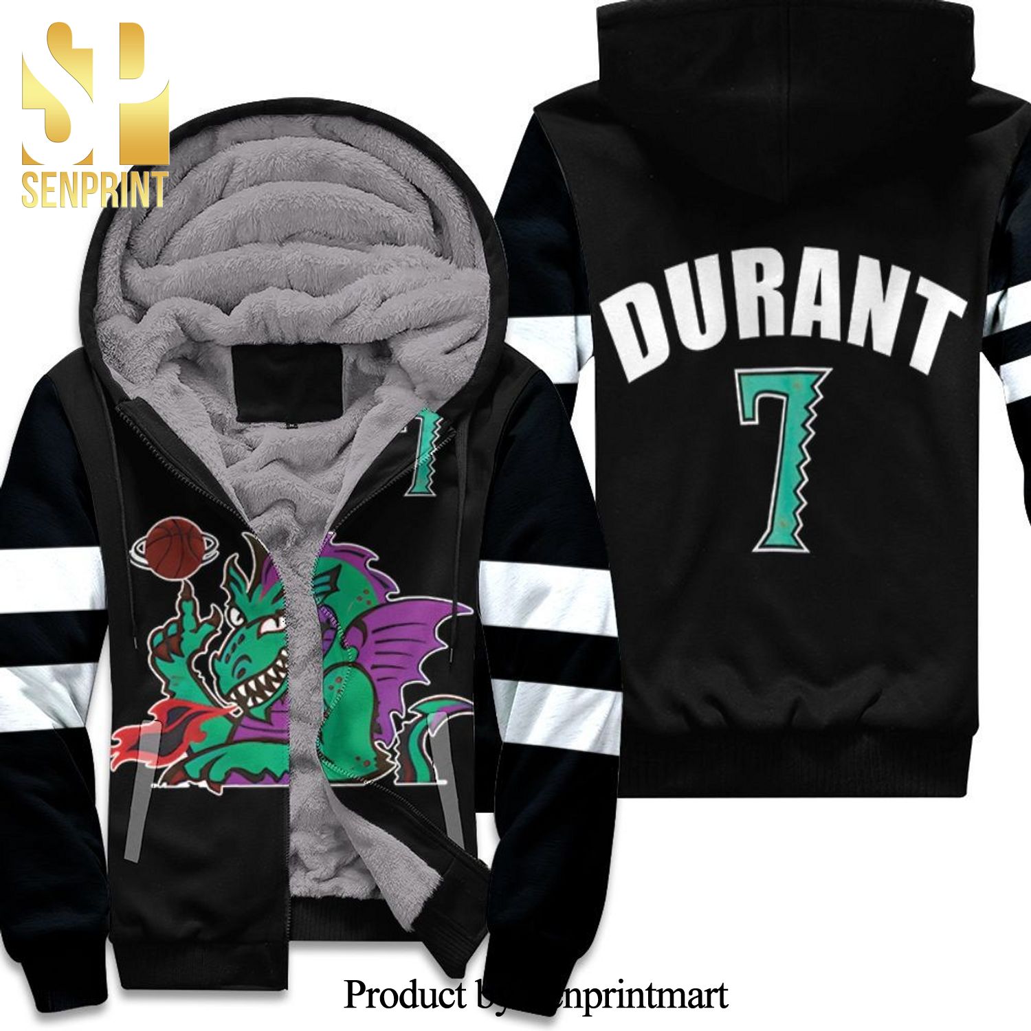 Brooklyn Nets Kevin Durant 7 2020 Nba Black Hot Version All Over Printed Unisex Fleece Hoodie