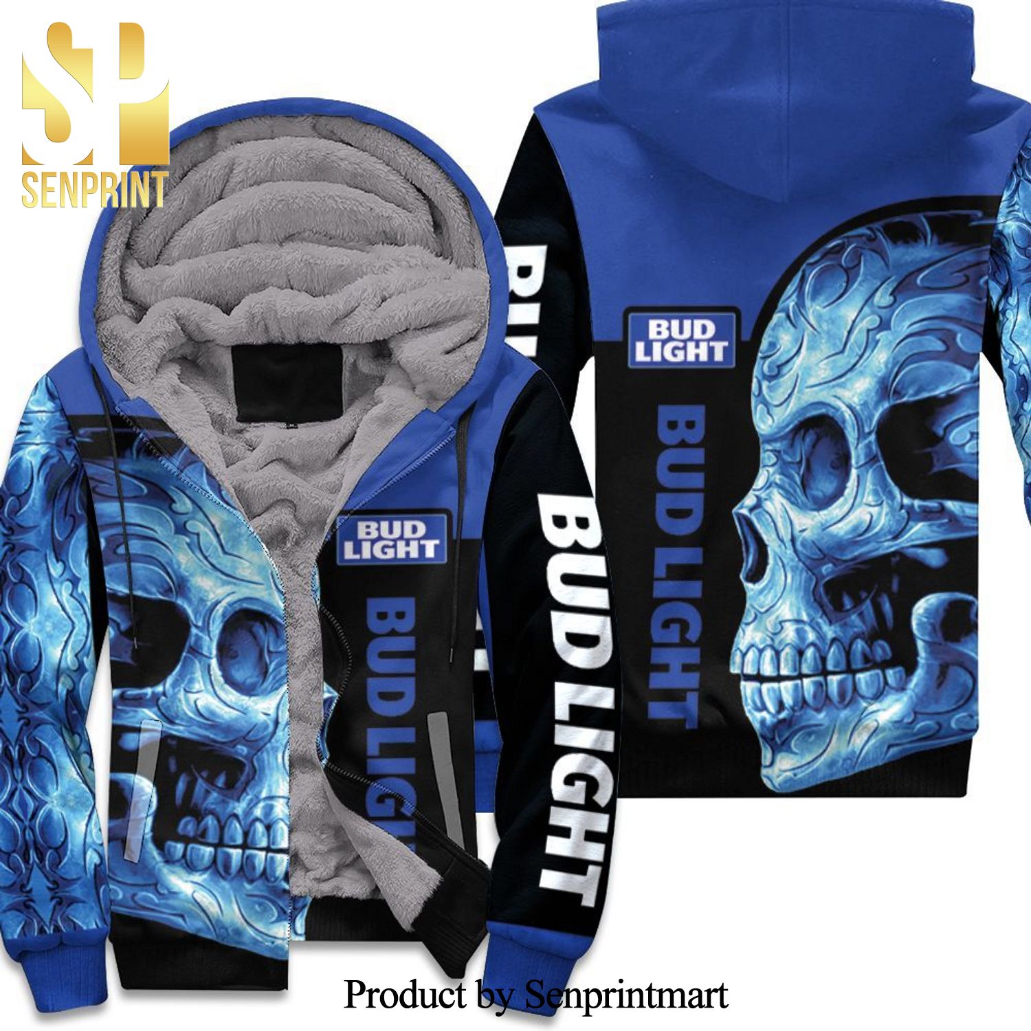 Bud Light Skull New Style Full Print Unisex Fleece Hoodie