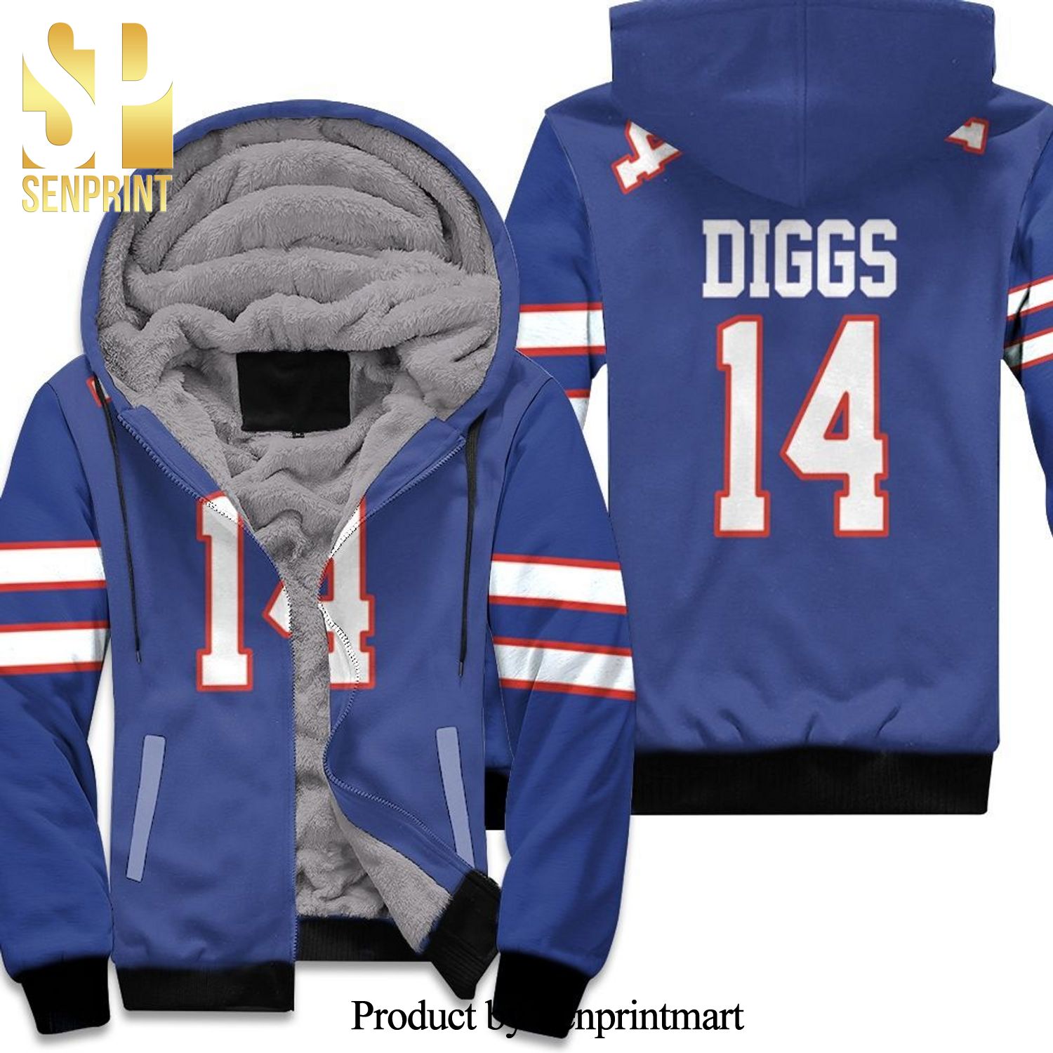 Buffalo Bill Stefon Diggs 14 NFL Blue Inspired Style All Over Print Unisex Fleece Hoodie