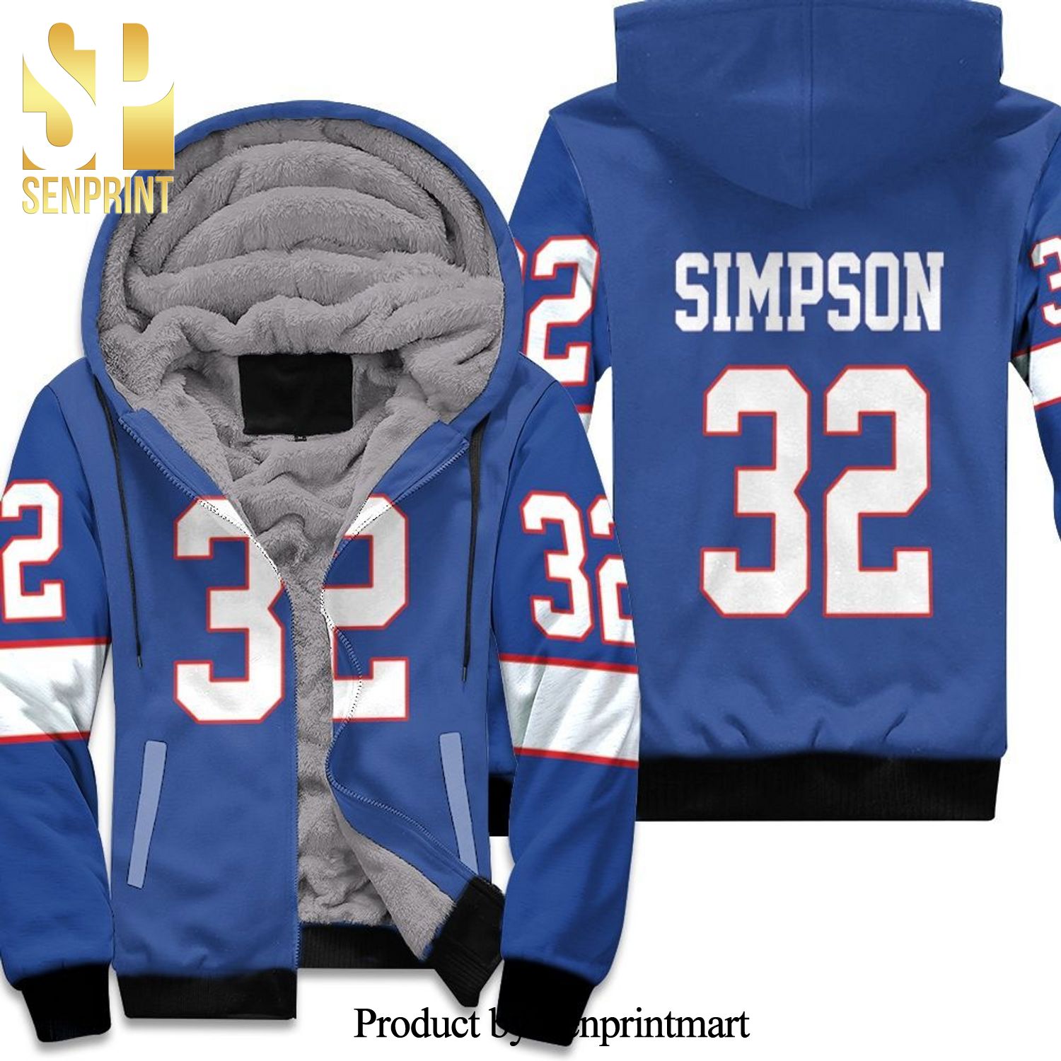 Buffalo Bills 32 O J Simpson Men Royal Vintage Inspired Style New Version Unisex Fleece Hoodie