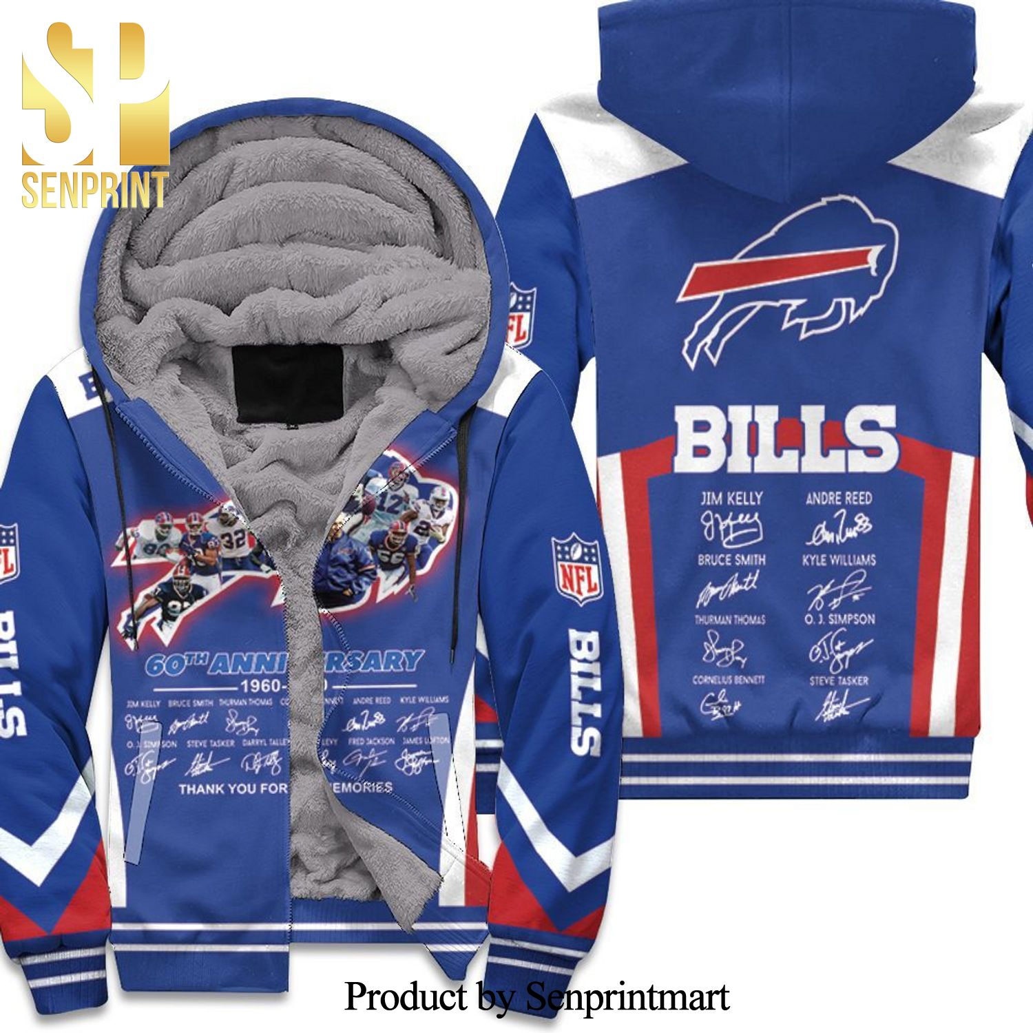 Buffalo Bills 60th Anniversary 1960 2020 Best Players All Time Signature Signed NFL Season Amazing Outfit Unisex Fleece Hoodie