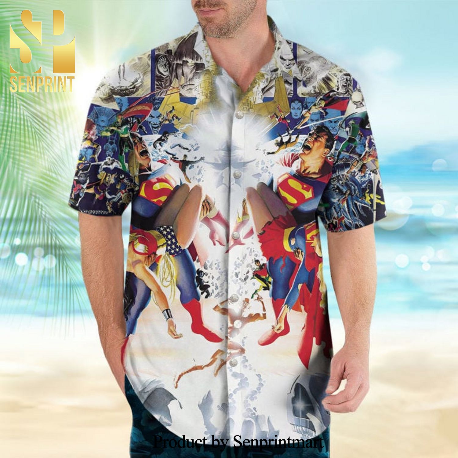 Crisis on Infinite Earths DC Superman And Wonder Woman Full Printing Combo Hawaiian Shirt And Beach Shorts