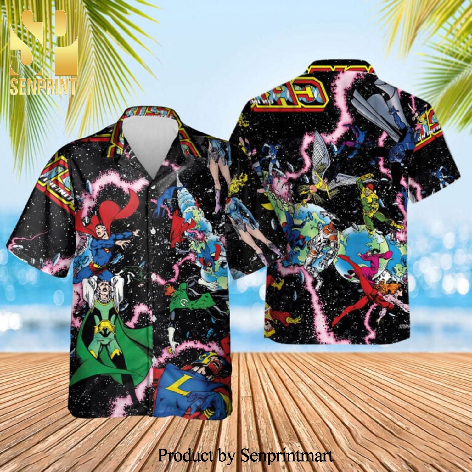 Crisis on Infinite Earths Full Printing Combo Hawaiian Shirt And Beach Shorts – Black