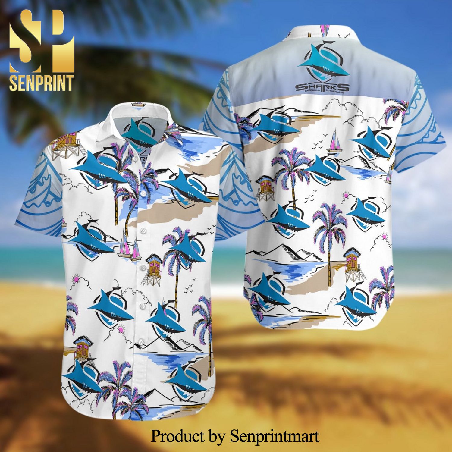 Cronulla Sutherl And Sharks Full Printing Summer Short Sleeve Hawaiian Beach Shirt