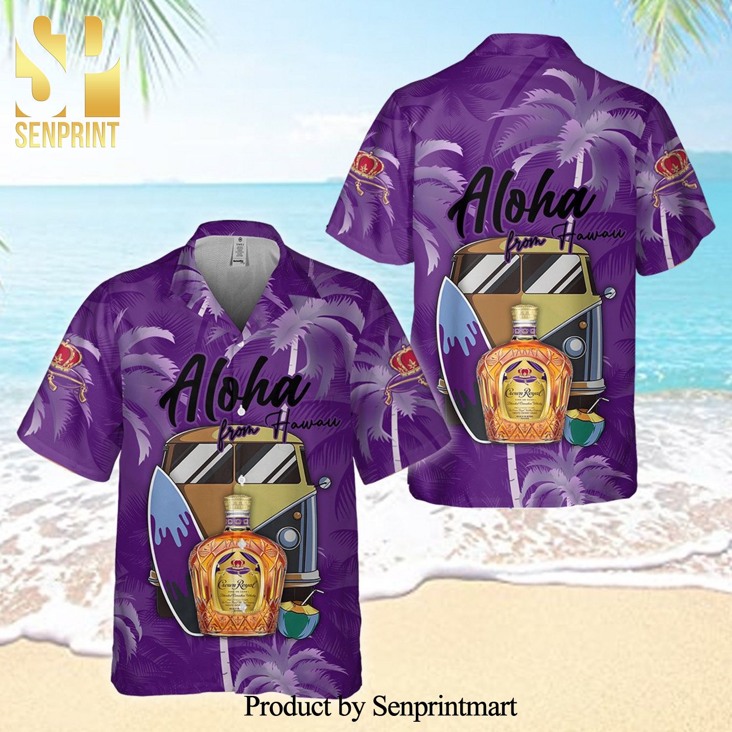 Crown Royal Aloha From Hawaii Full Printing Aloha Summer Beach Hawaiian Shirt – Purple