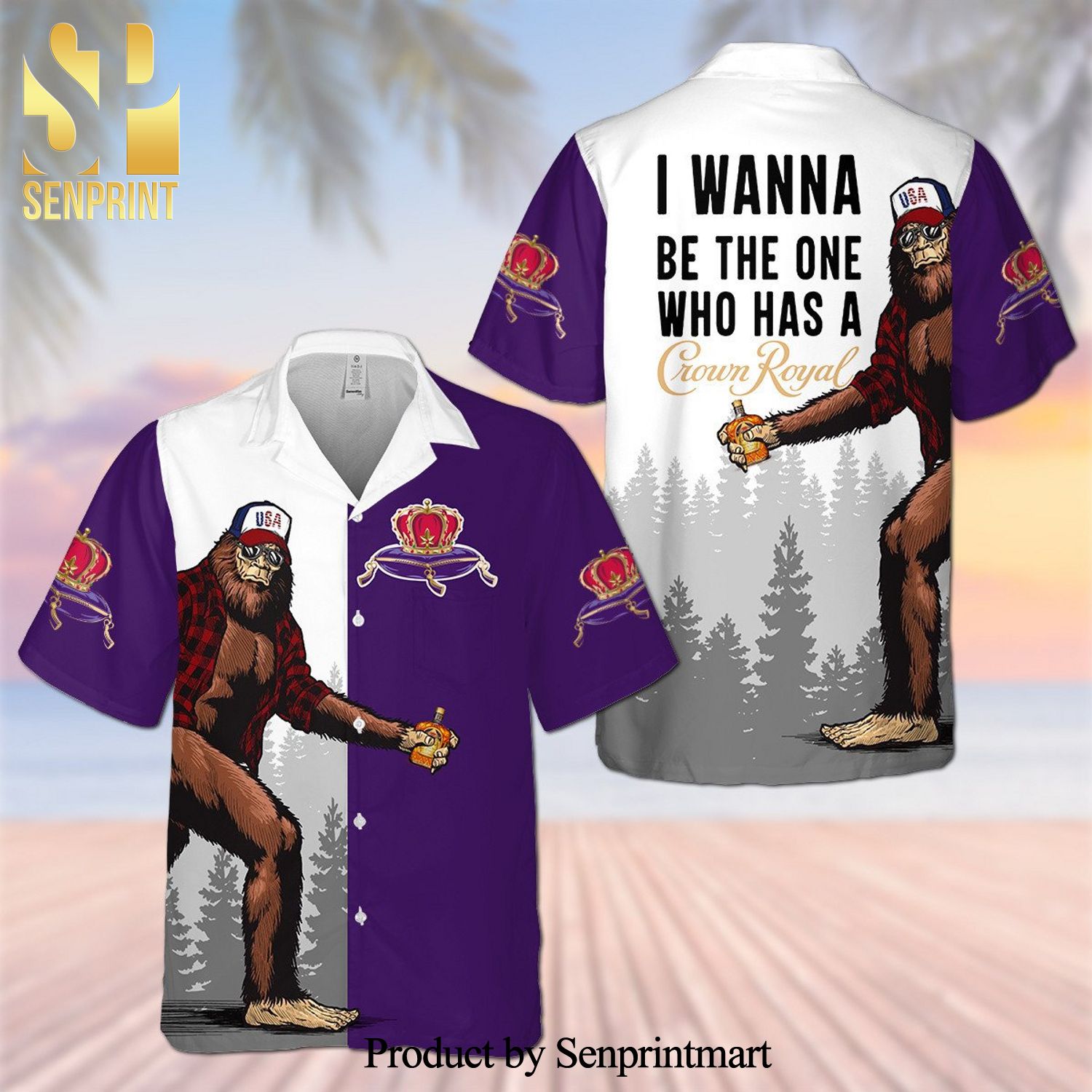Crown Royal Big Foot Full Printing Aloha Summer Beach Hawaiian Shirt – White Purple
