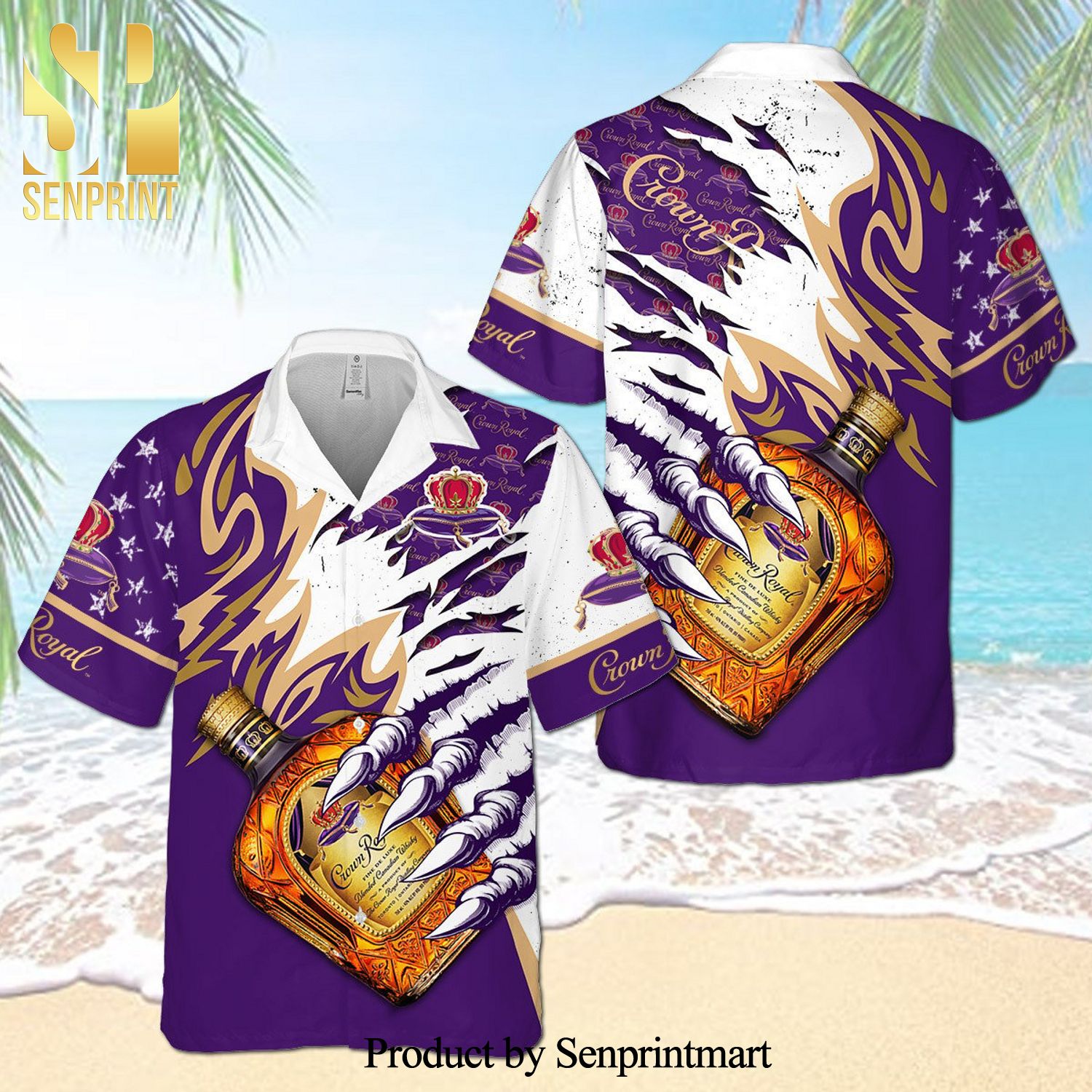 Crown Royal Claws Usa Flag Pattern Full Printing Aloha Summer Beach Hawaiian Shirt – White Purple