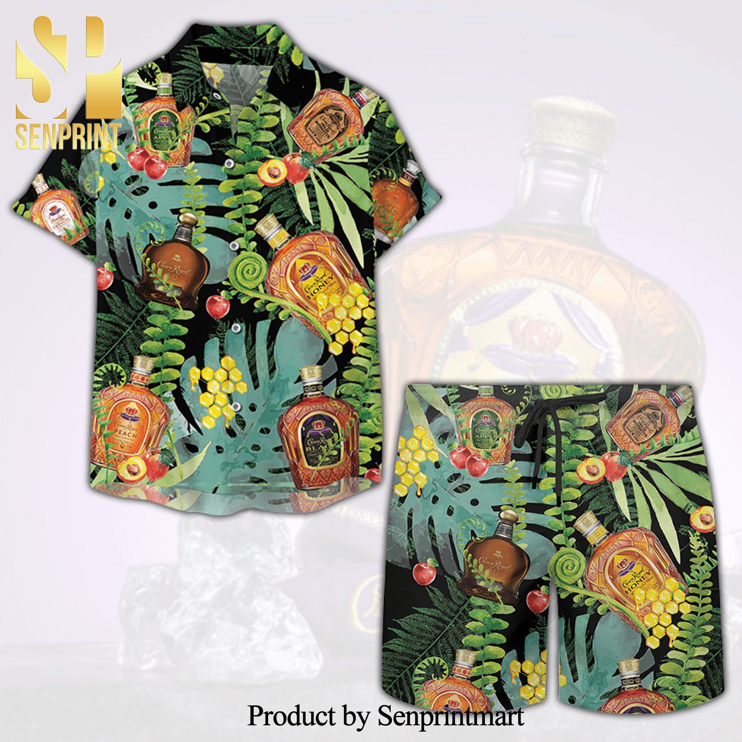 Crown Royal Collection Tropical Forest Full Printing Aloha Summer Beach Hawaiian Shirt And Beach Shorts