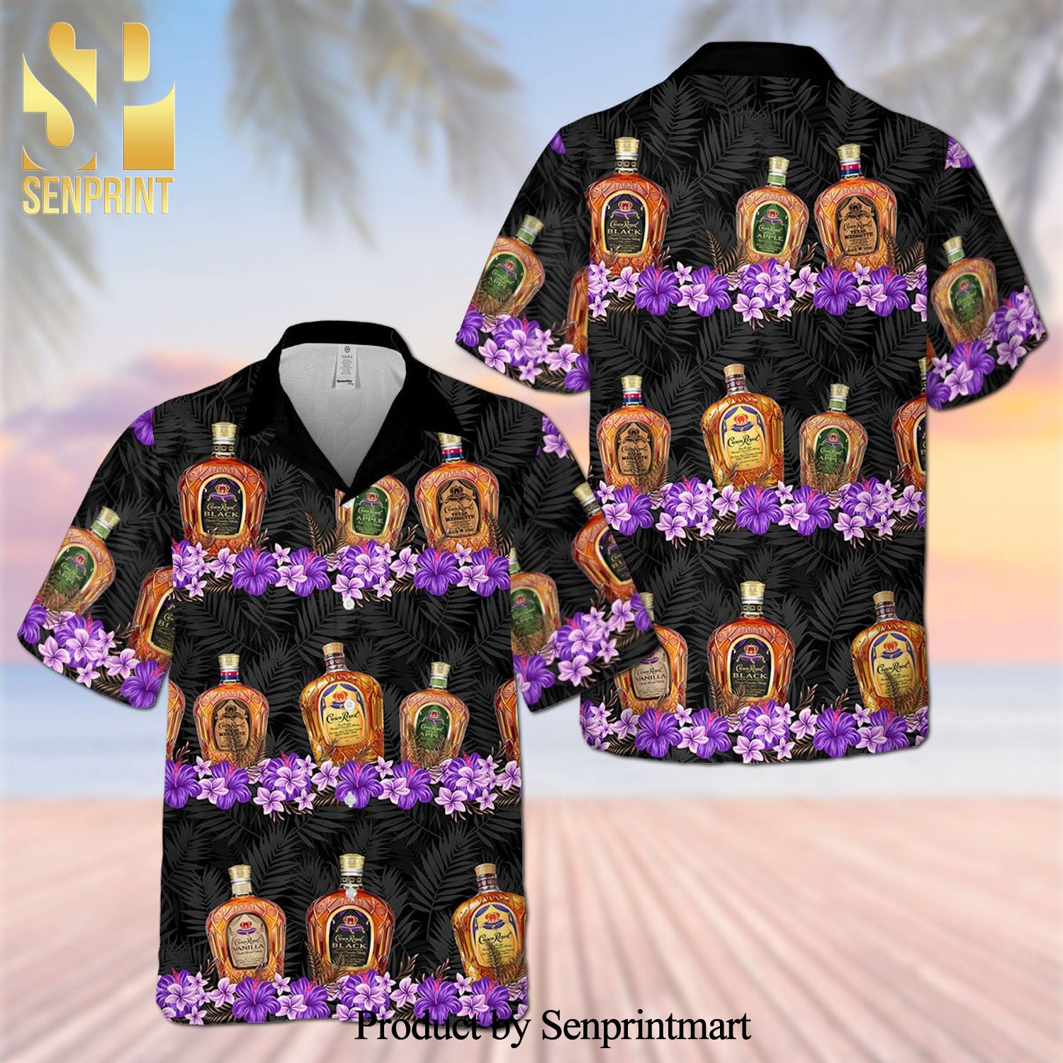 Crown Royal Collections Full Printing Flowery Aloha Summer Beach Hawaiian Shirt – Black