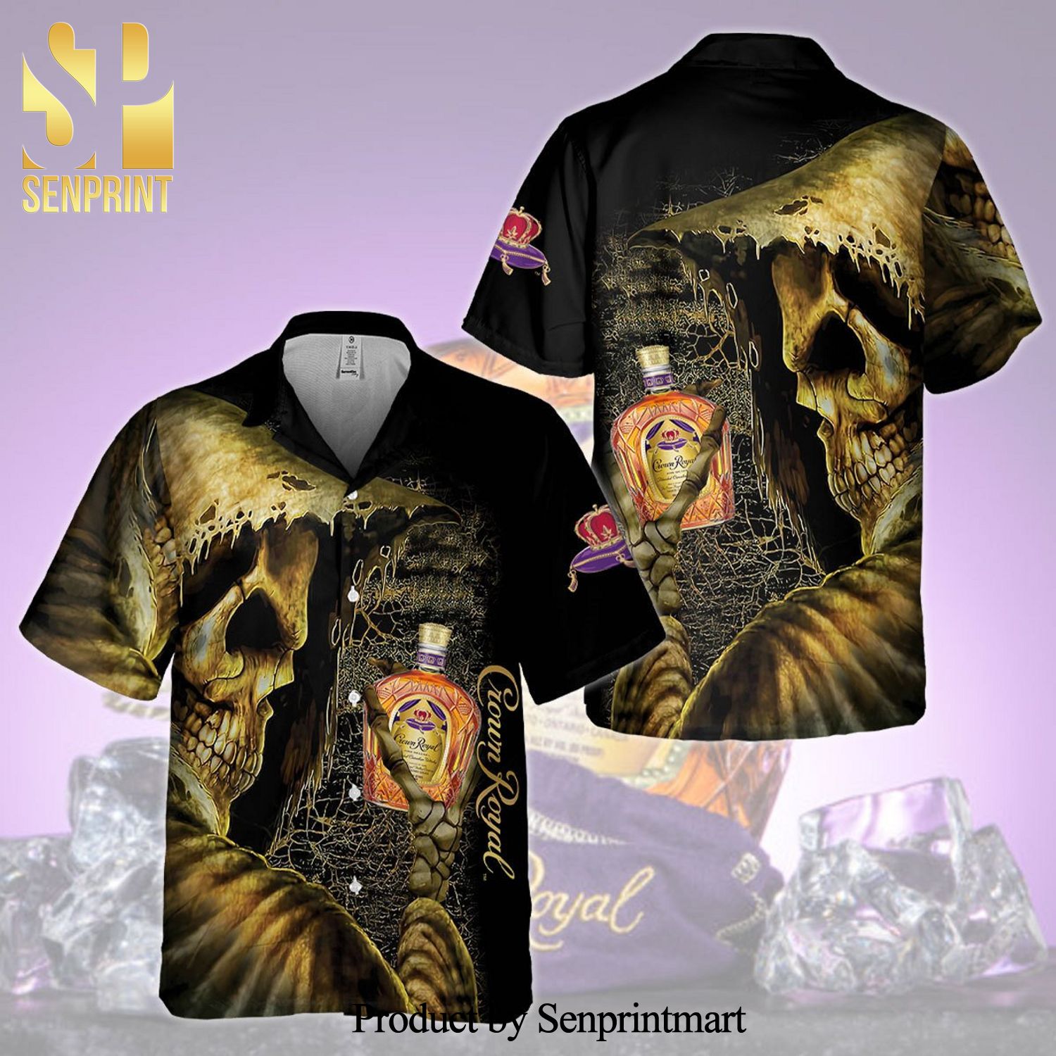 Crown Royal Death Full Printing Aloha Summer Beach Hawaiian Shirt – Black