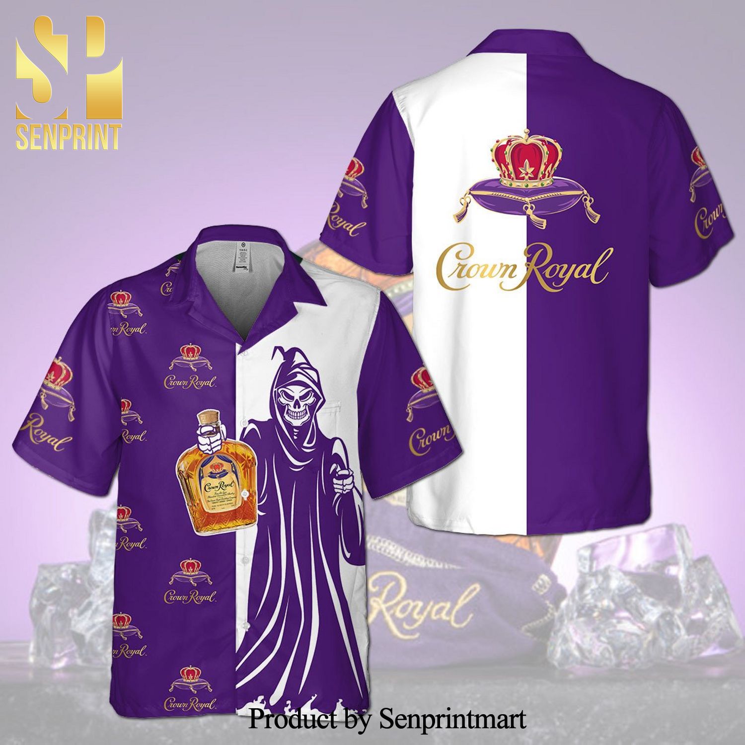 Crown Royal Death Full Printing Aloha Summer Beach Hawaiian Shirt – Purple White