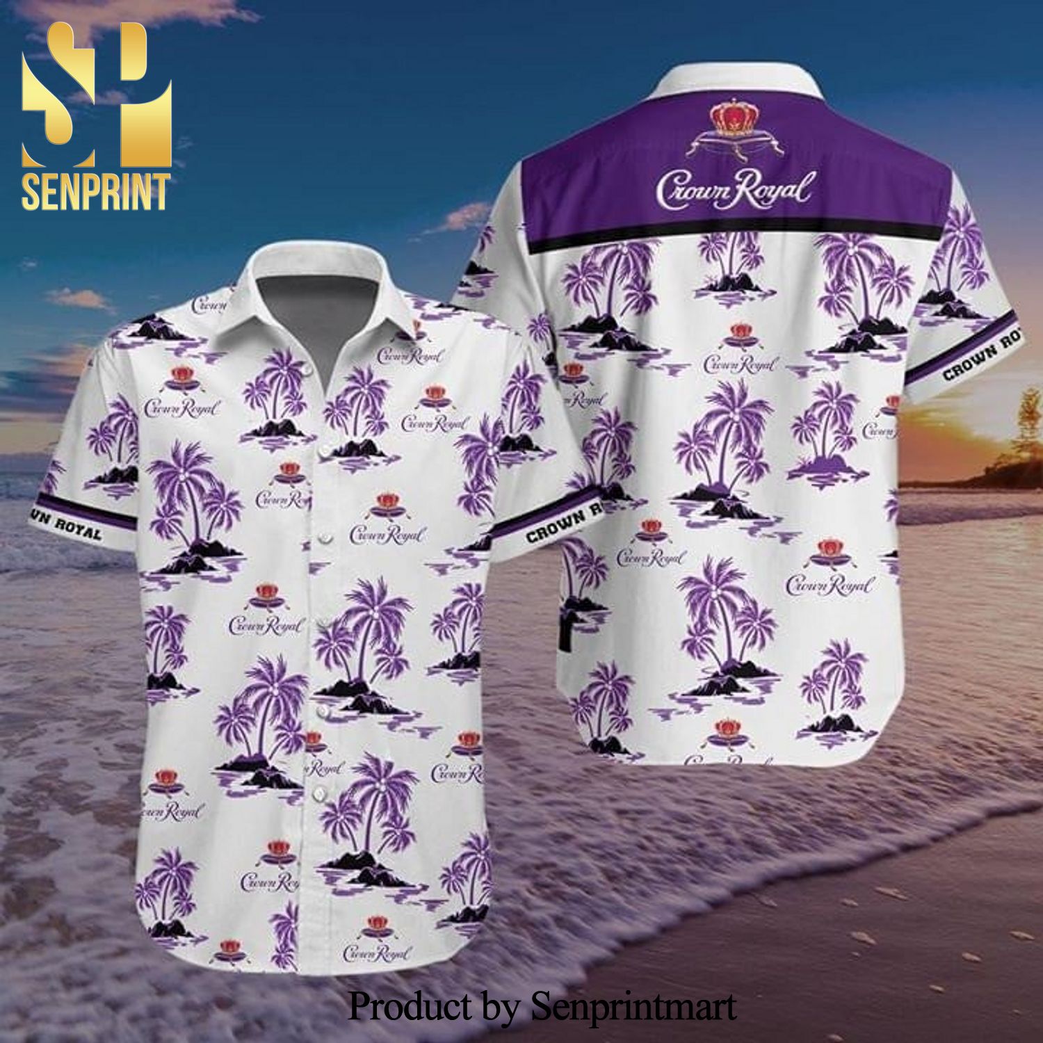 Crown Royal Full Printing Summer Short Sleeve Hawaiian Beach Shirt – White