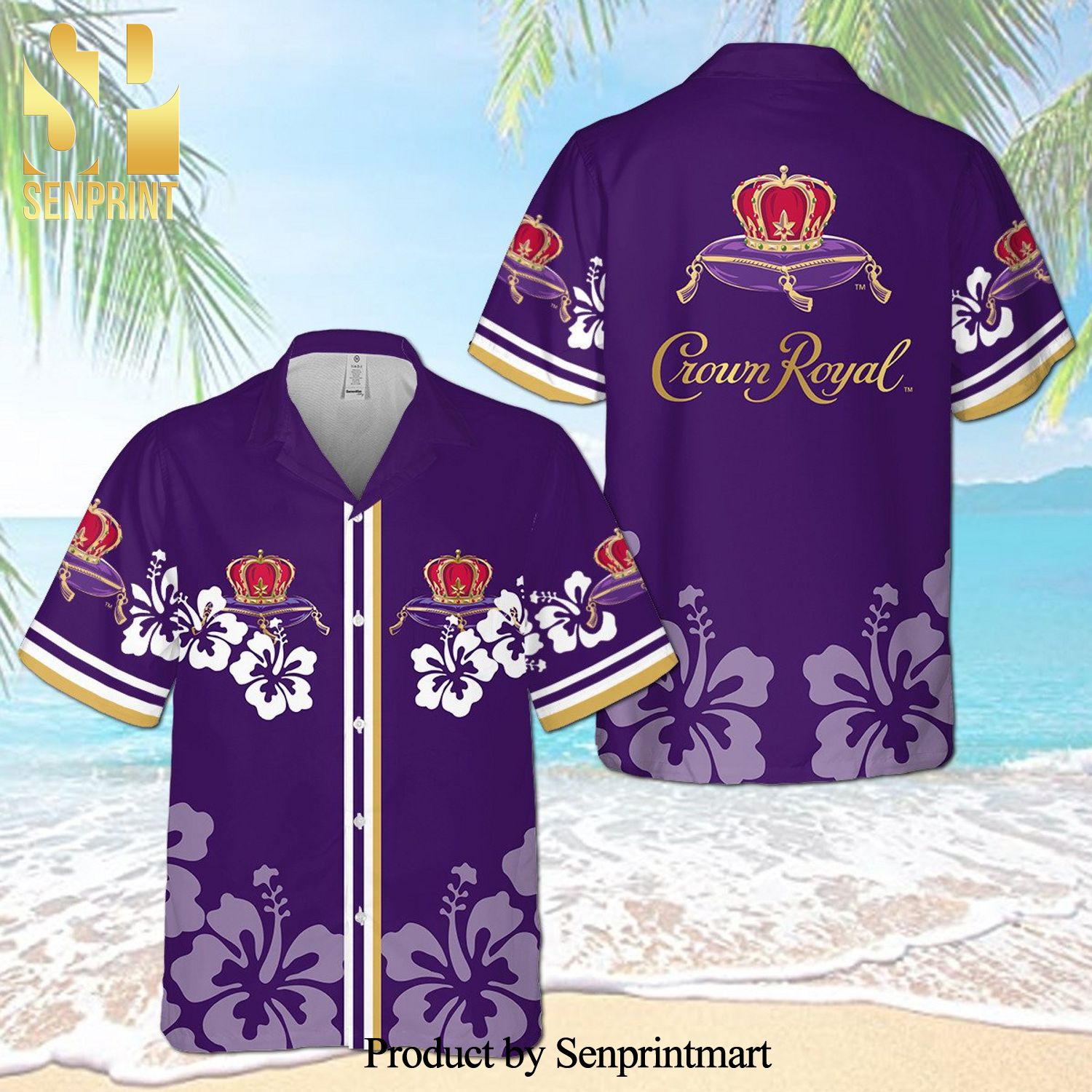 Crown Royal Hibiscus Full Printing Flowery Aloha Summer Beach Hawaiian Shirt – Purple