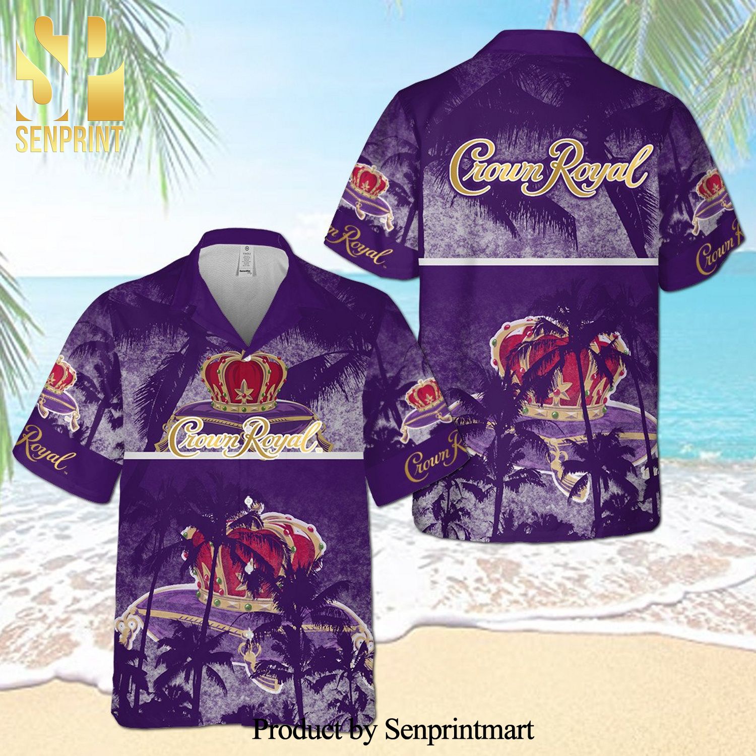 Crown Royal Palm Tree Full Printing Aloha Summer Beach Hawaiian Shirt – Purple