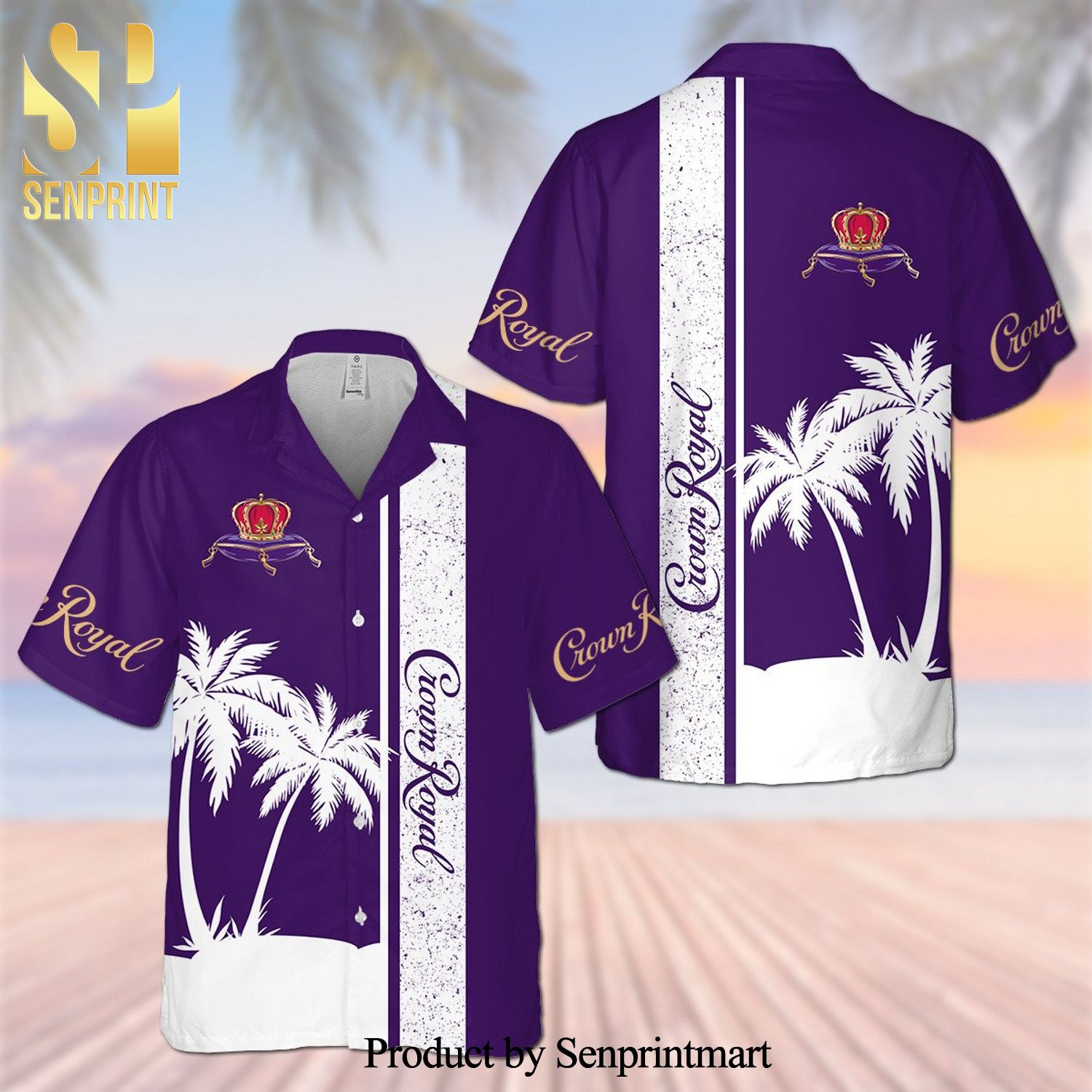 Crown Royal Palm Tree Pattern Full Printing Aloha Summer Beach Hawaiian Shirt – Purple