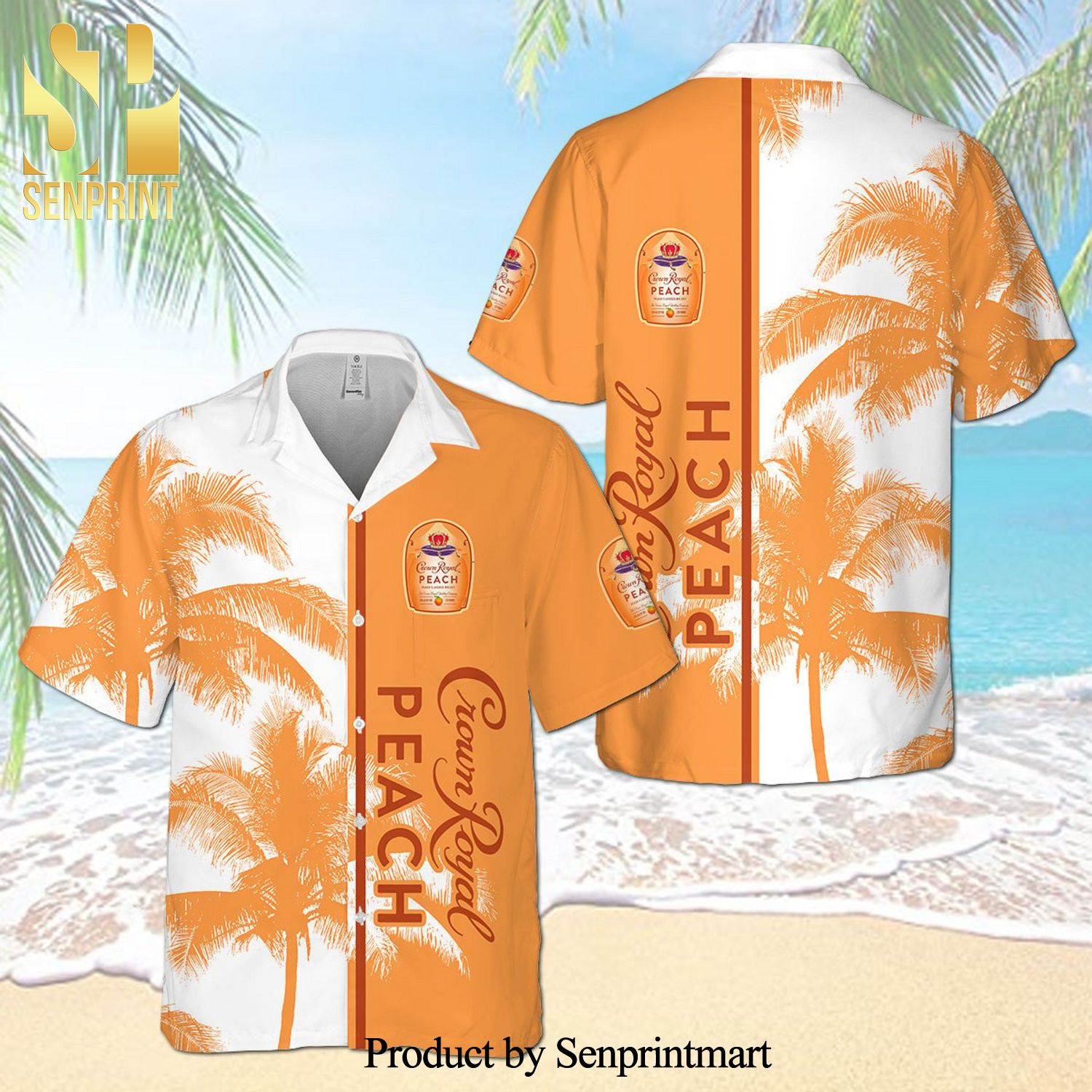 Crown Royal Peach Palm Tree Full Printing Aloha Summer Beach Hawaiian Shirt – Orange