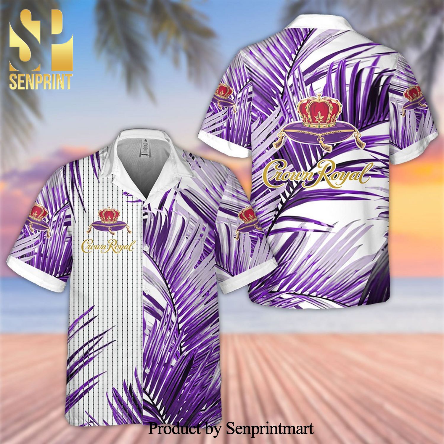 Crown Royal Purple Palm Leaves Full Printing Aloha Summer Beach Hawaiian Shirt – White