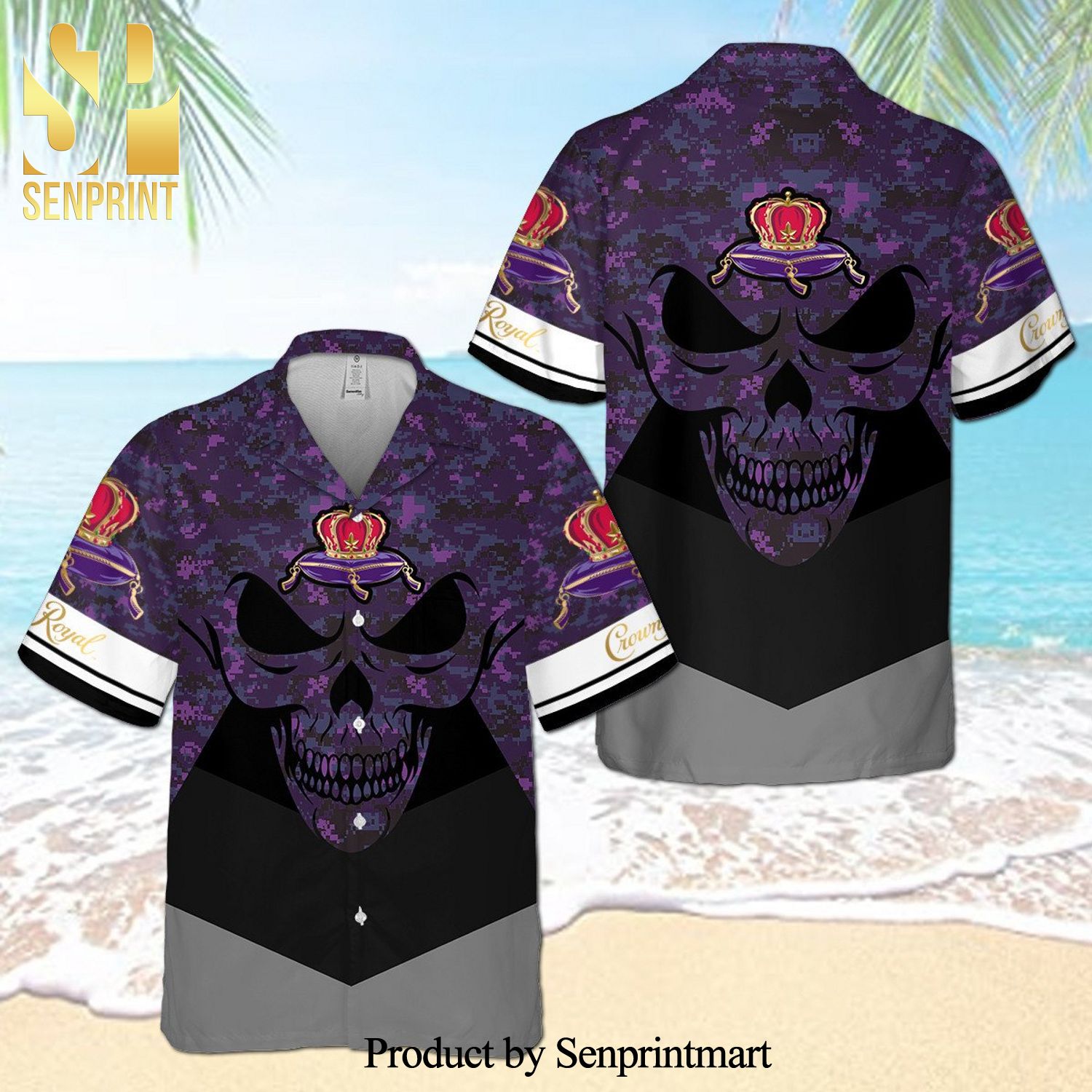 Crown Royal Skull Pattern Full Printing Aloha Summer Beach Hawaiian Shirt